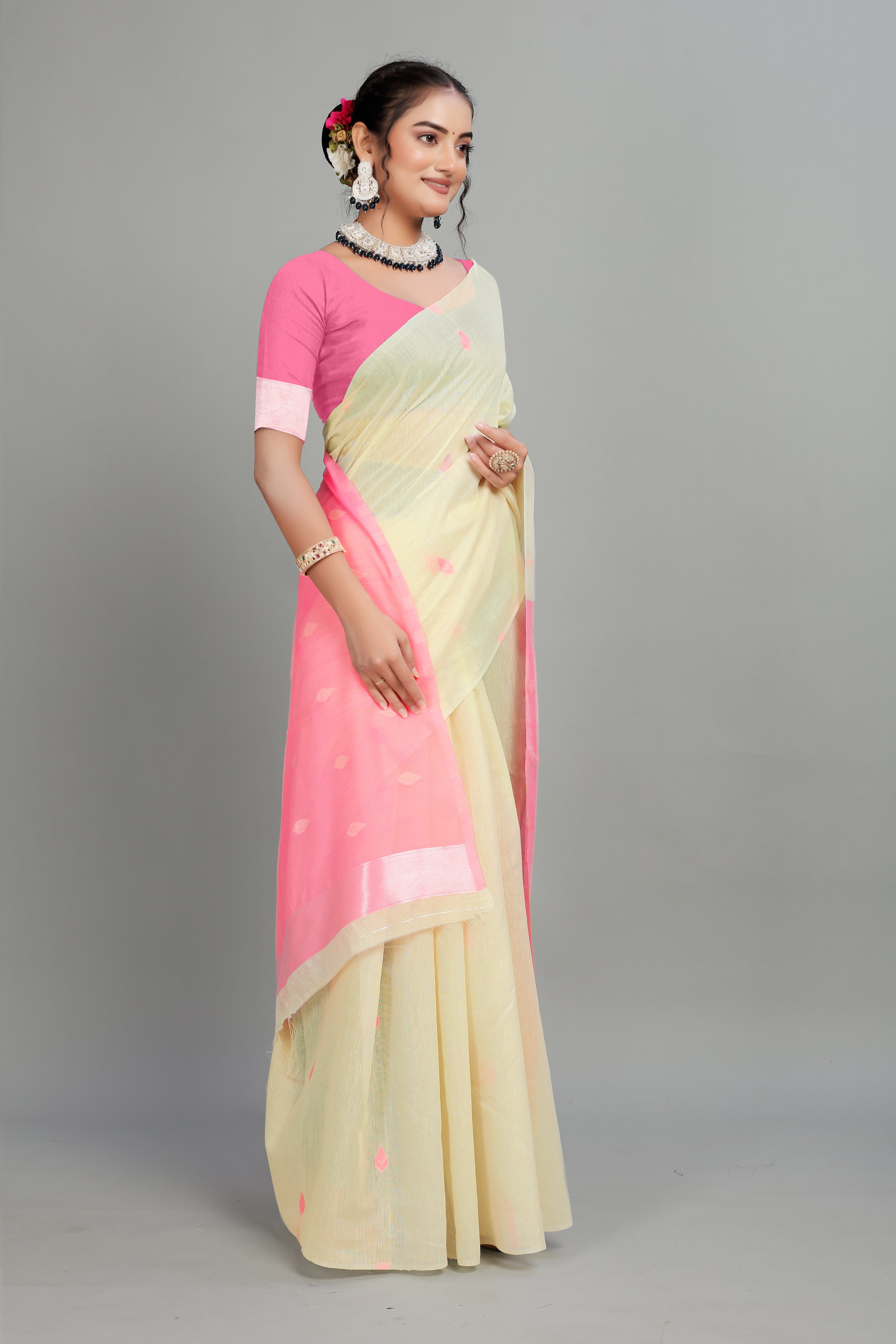 Beige Cotton Silk Two Toned Printed Saree