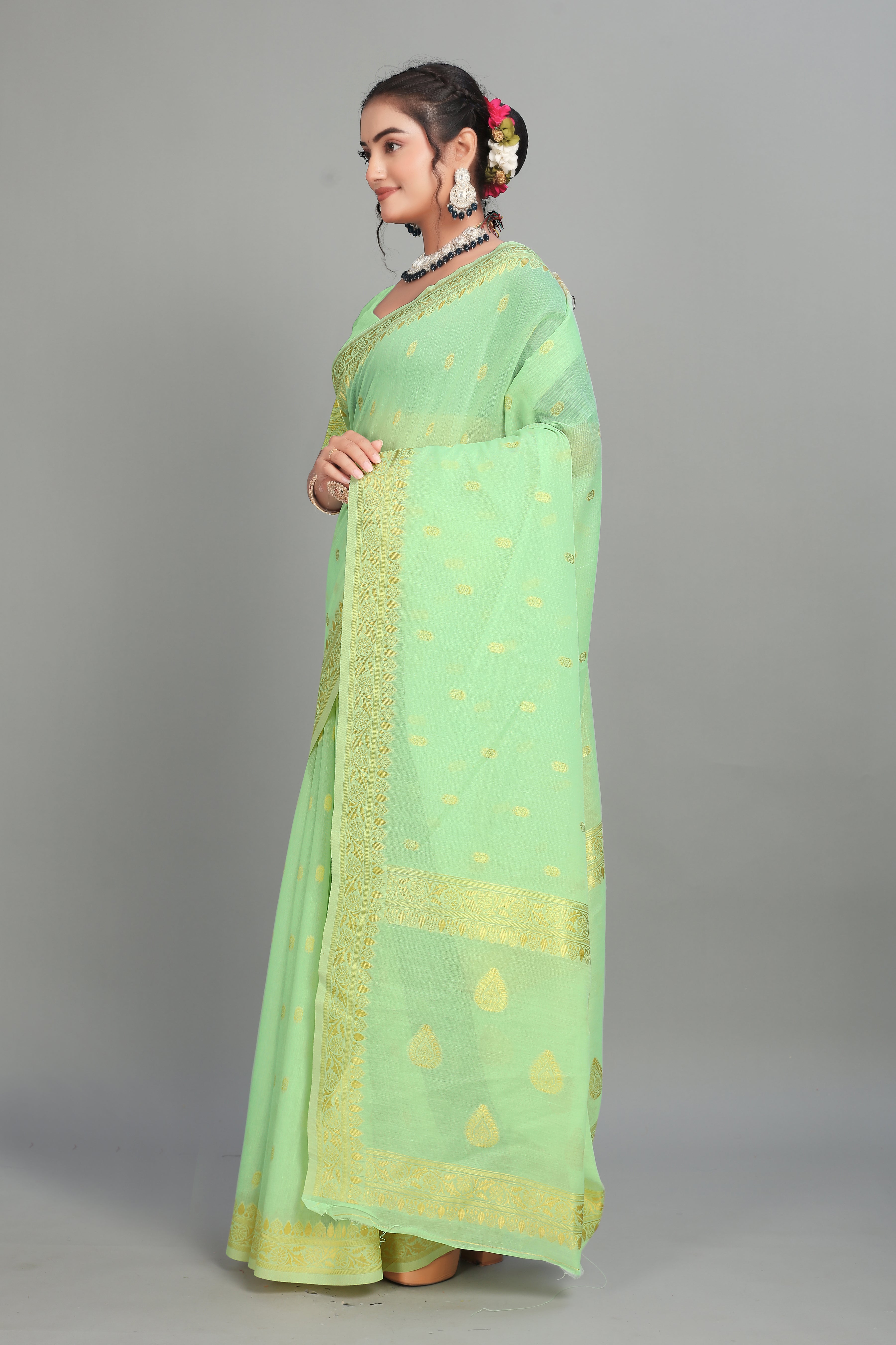 Mint Soft Lilan Slab Butti Print Casual Wear Saree