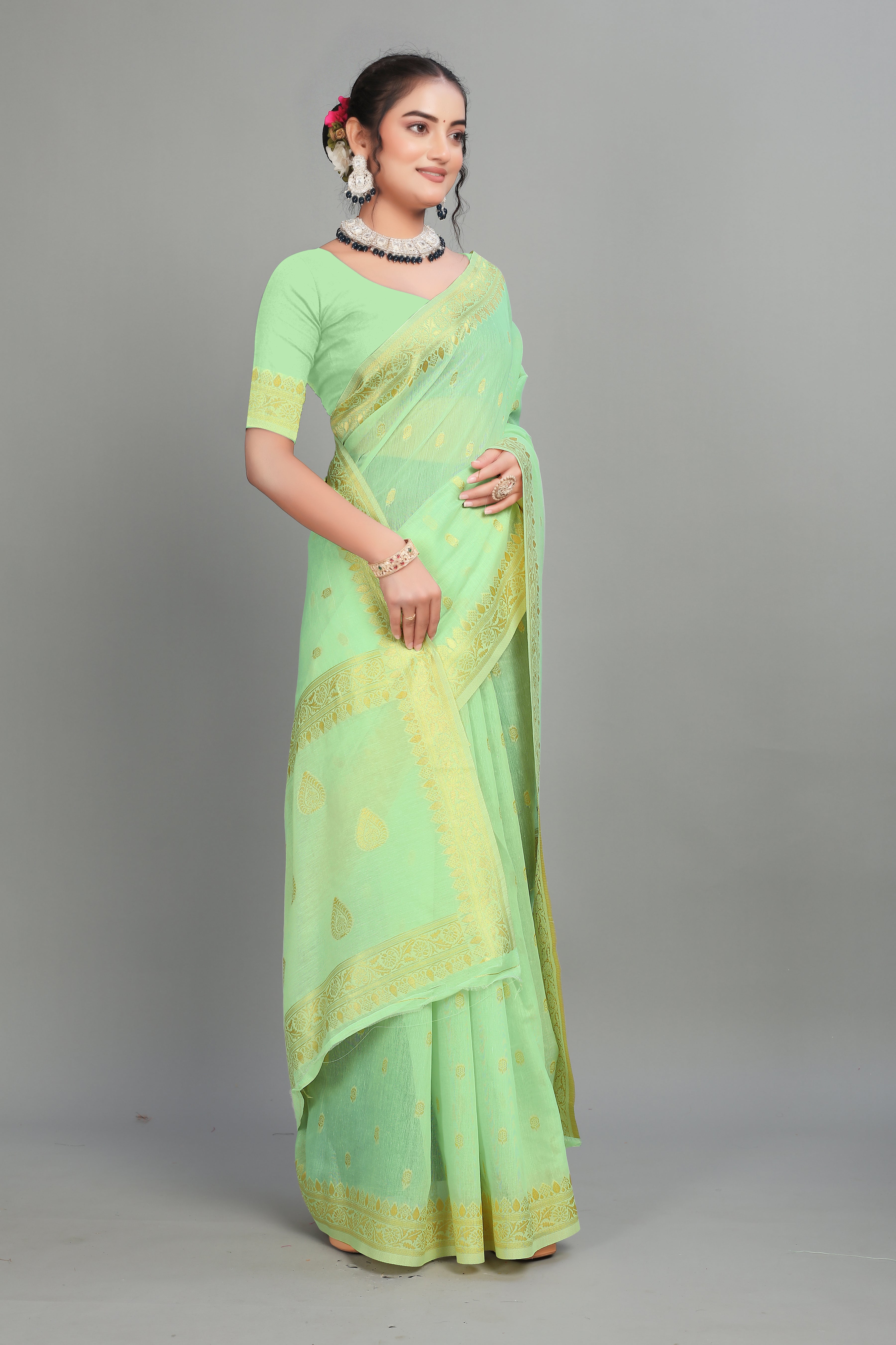 Mint Soft Lilan Slab Butti Print Casual Wear Saree