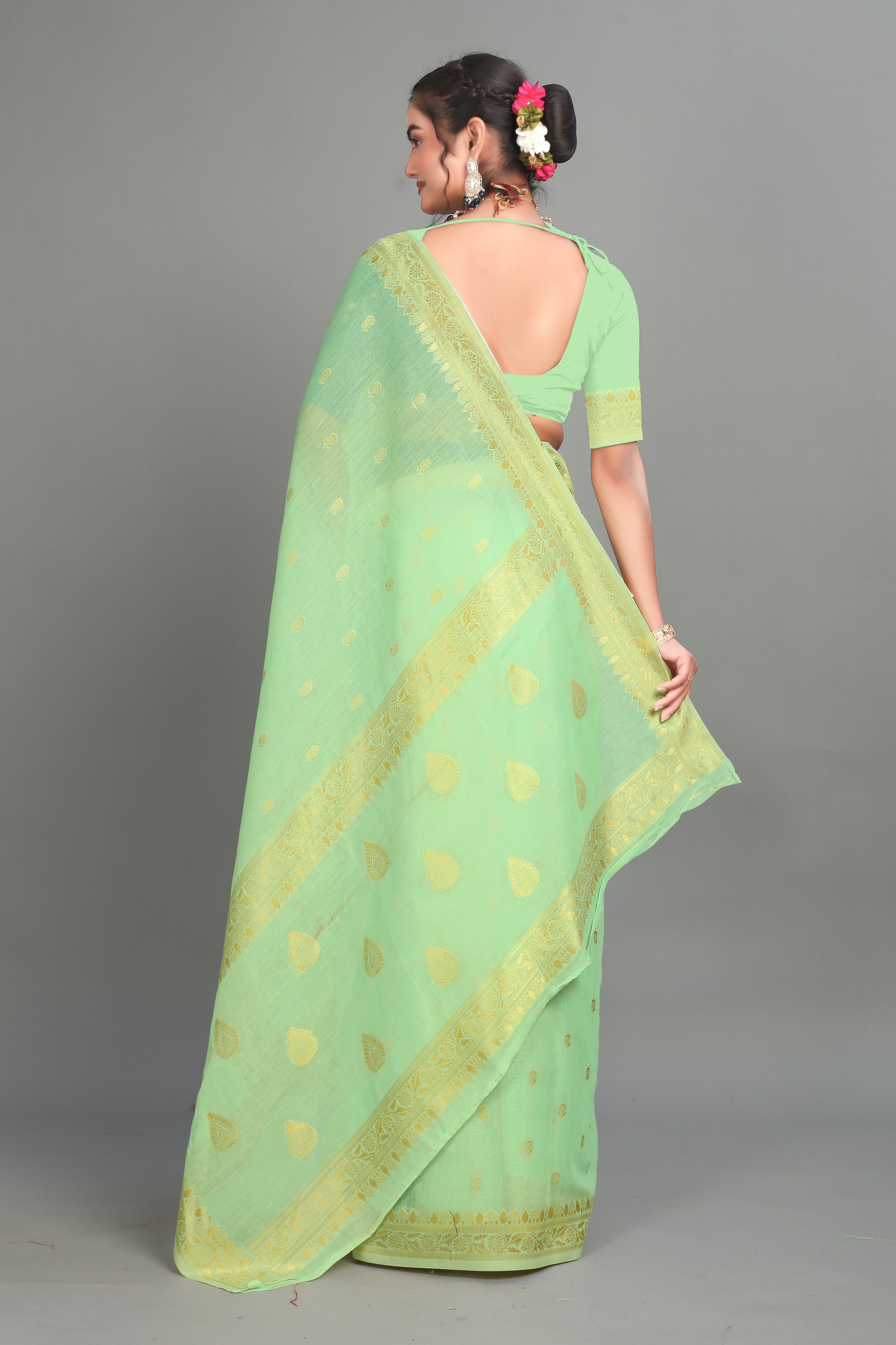 Mint Soft Lilan Slab Butti Print Casual Wear Saree