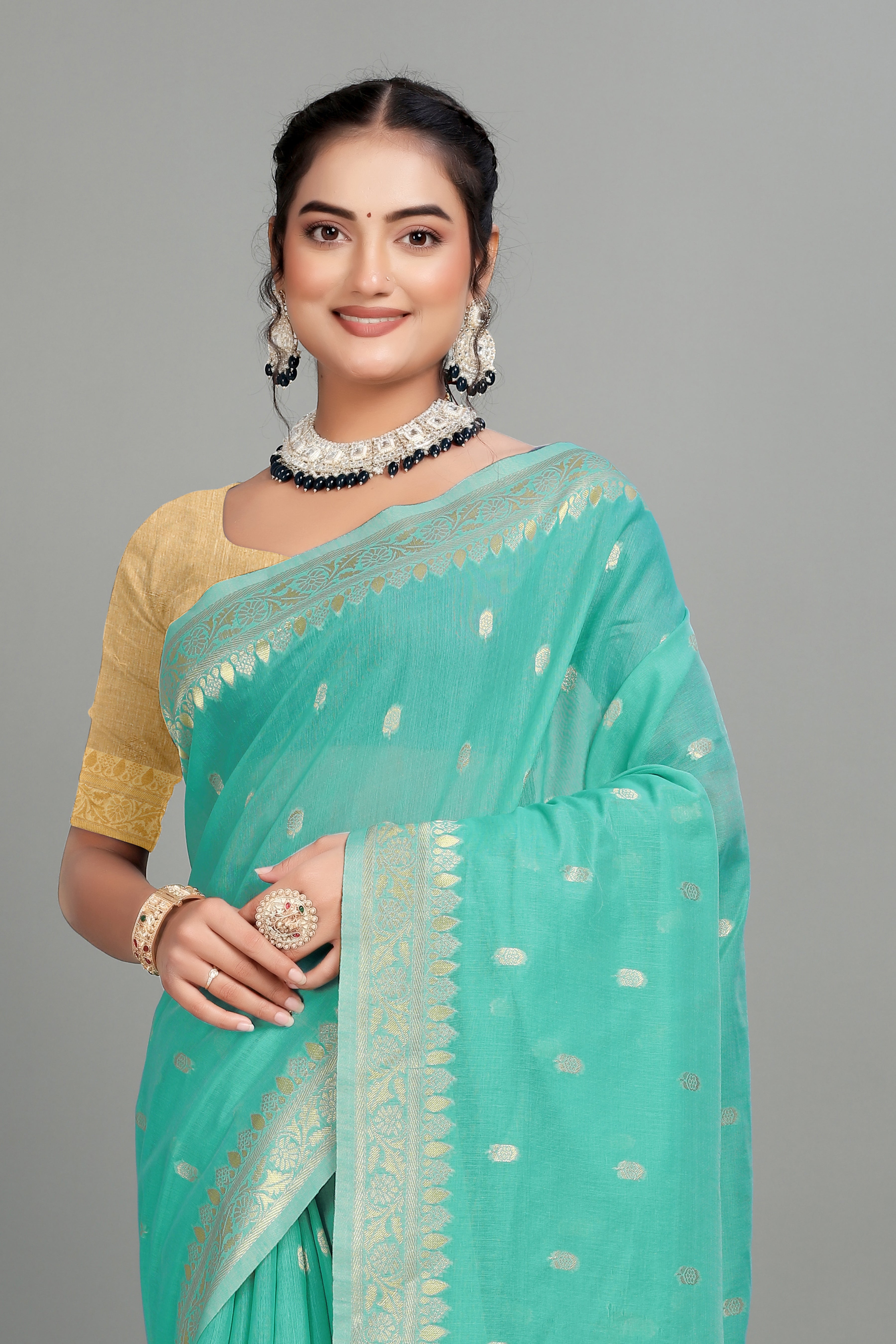 Light Blue Soft Lilan Slab Butti Print Casual Wear Saree
