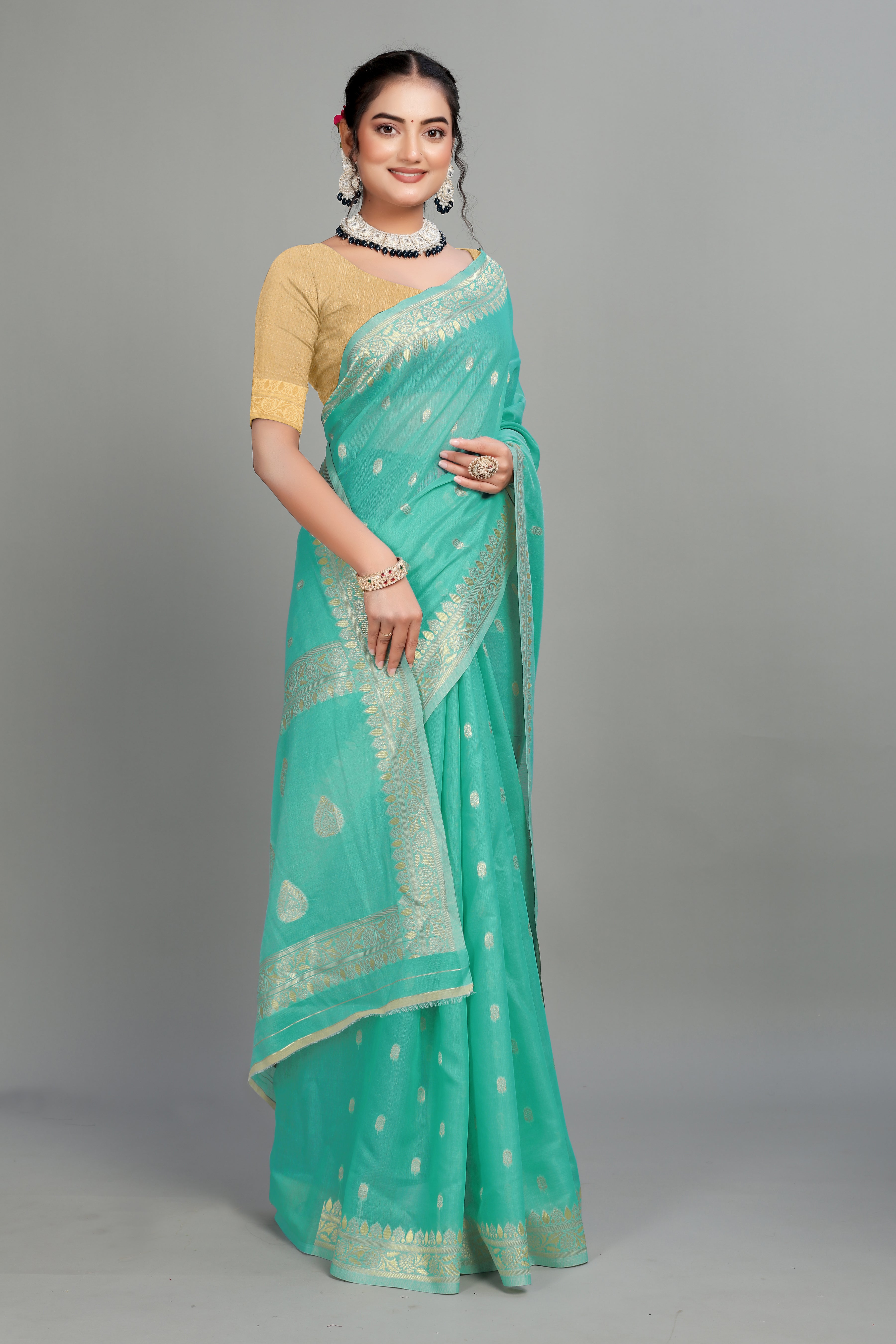 Light Blue Soft Lilan Slab Butti Print Casual Wear Saree