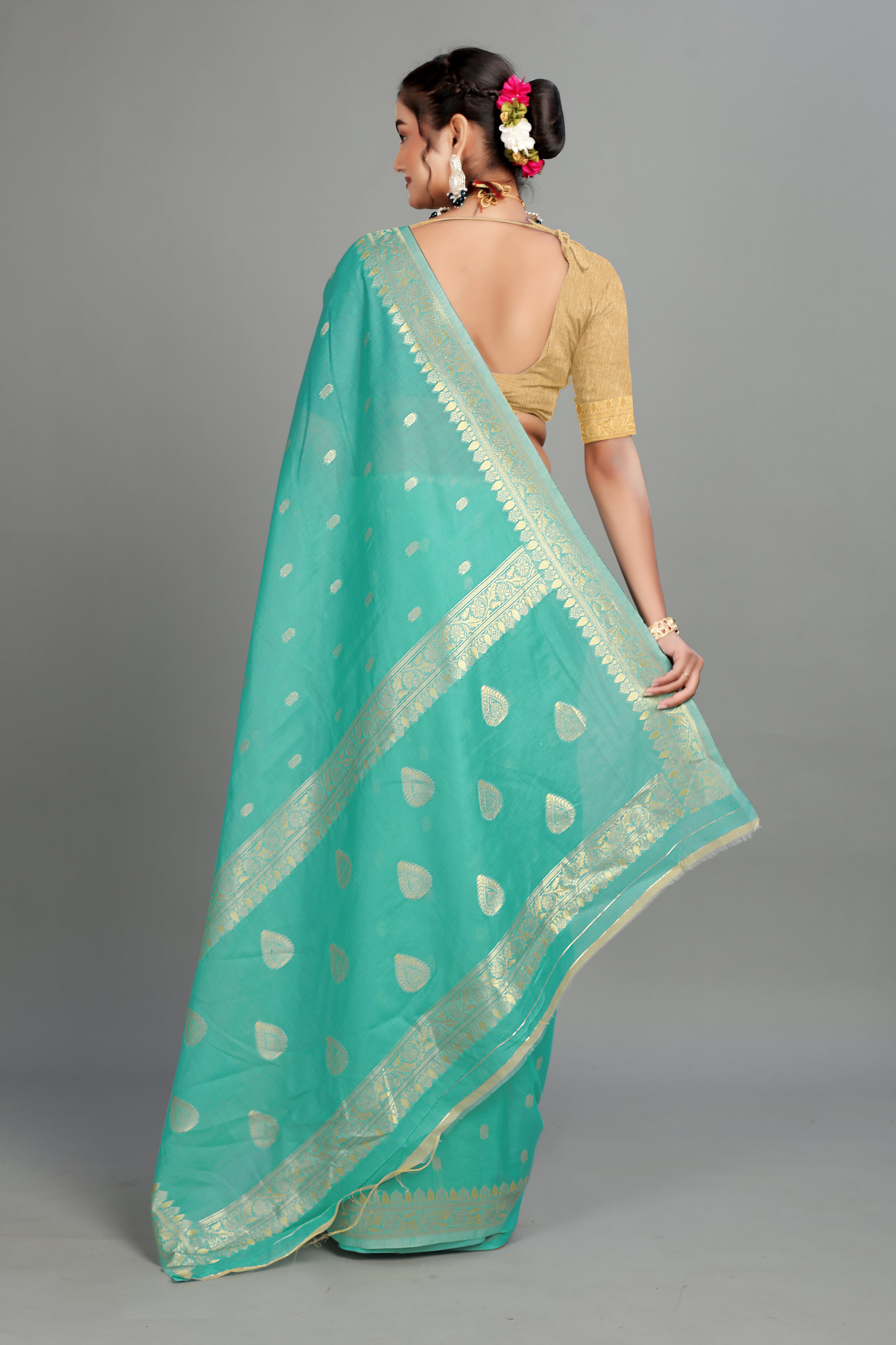 Light Blue Soft Lilan Slab Butti Print Casual Wear Saree