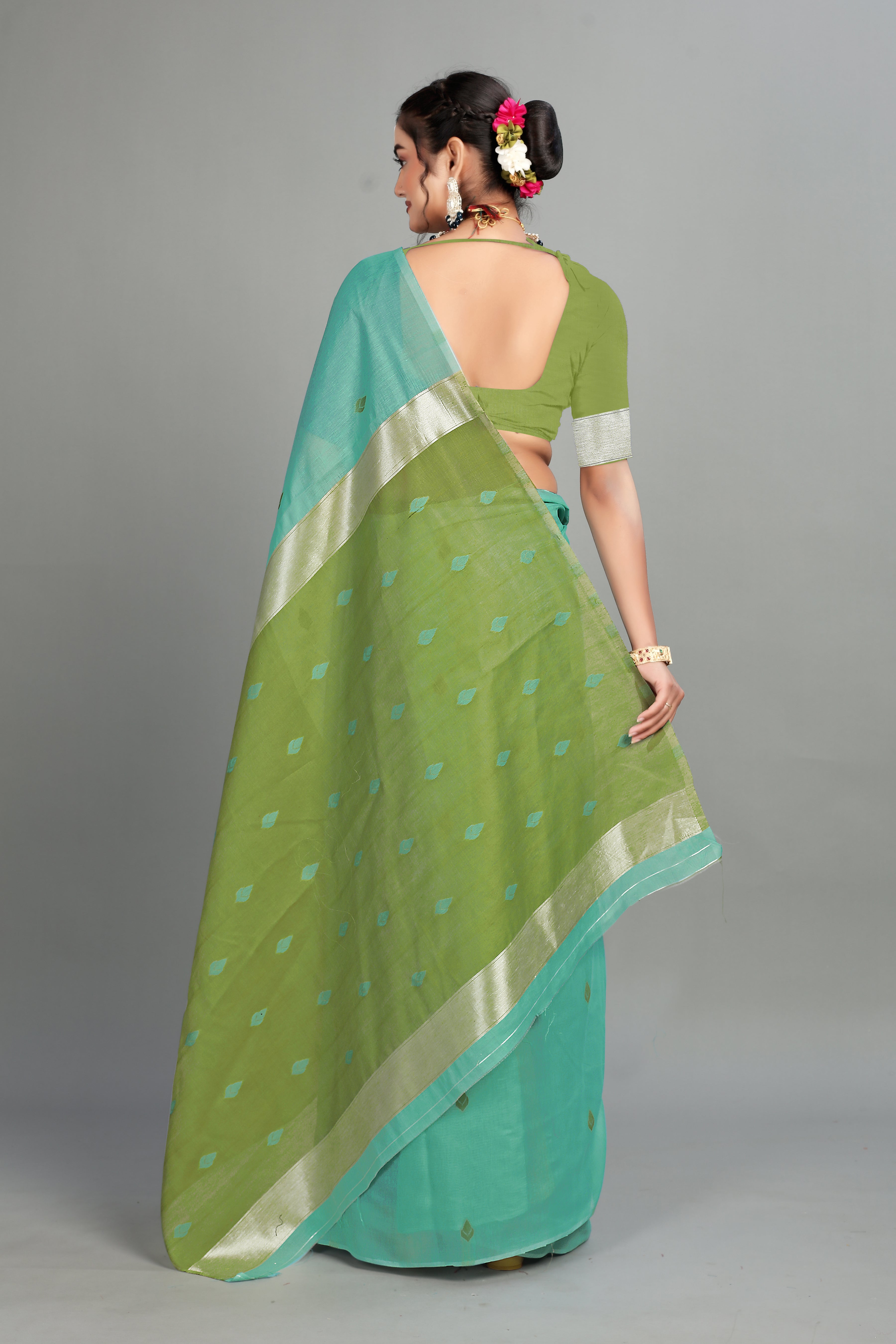 Mint Cotton Silk Two Toned Printed Saree