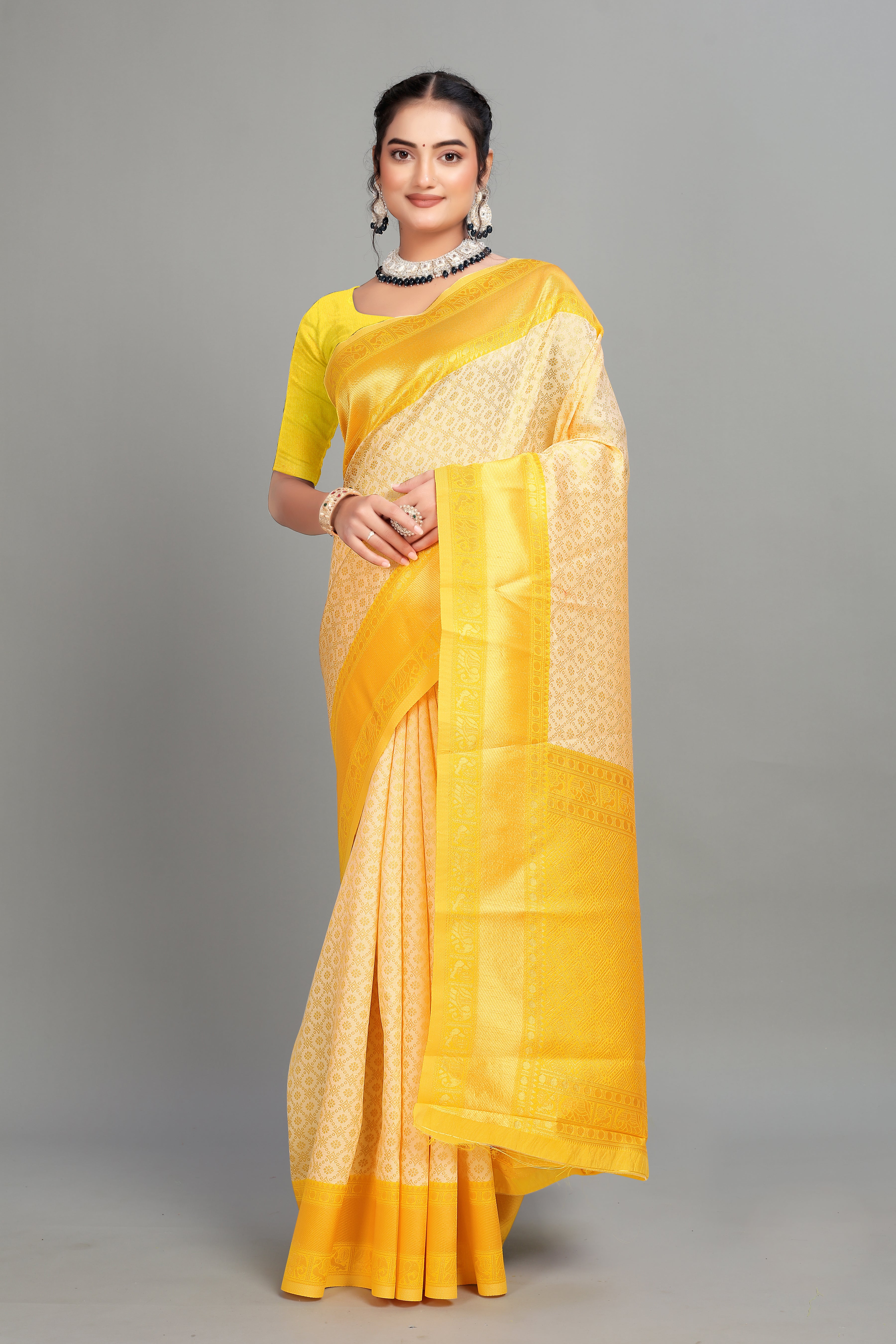 Cream Woven Banarasi Silk Saree