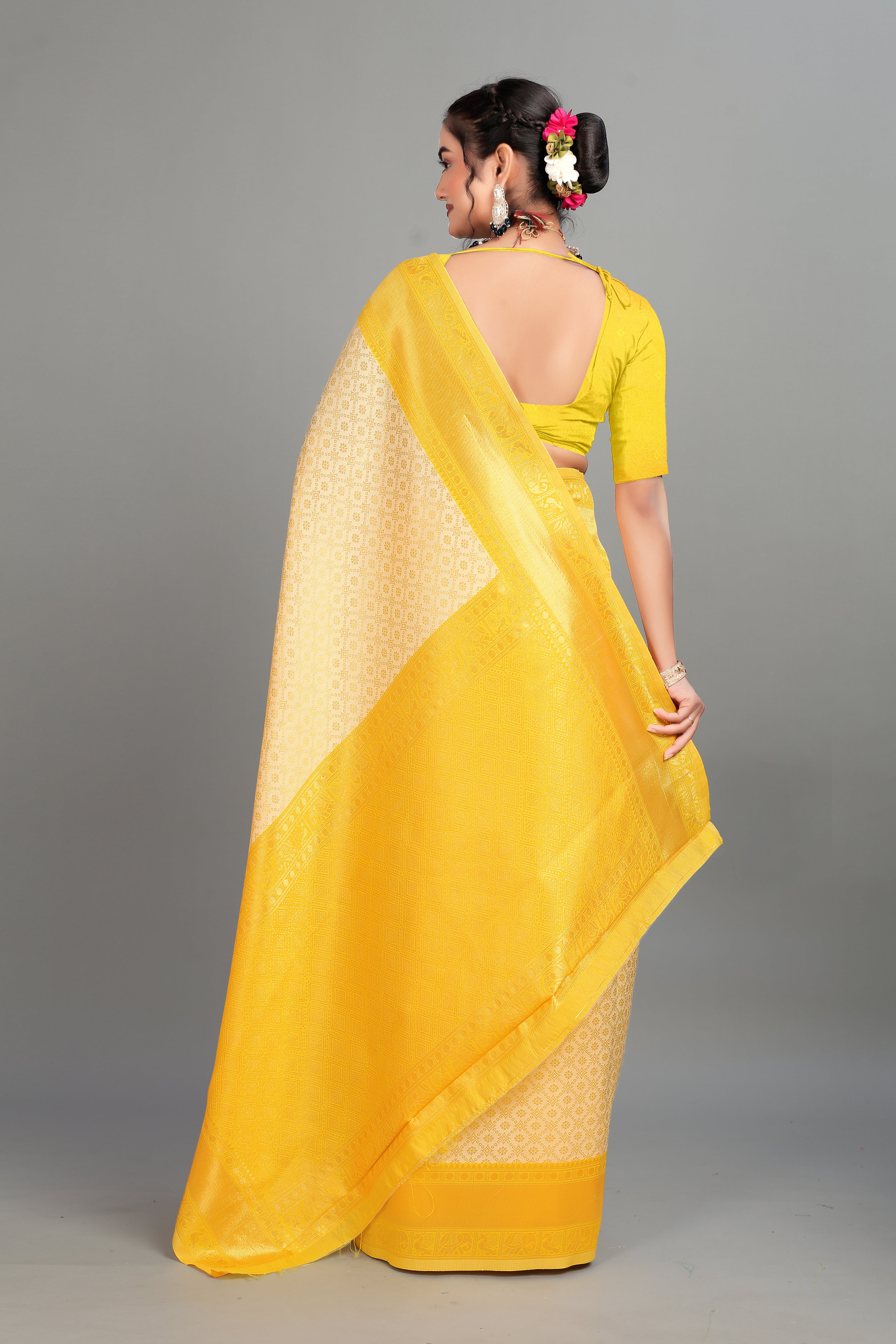 Cream Woven Banarasi Silk Saree