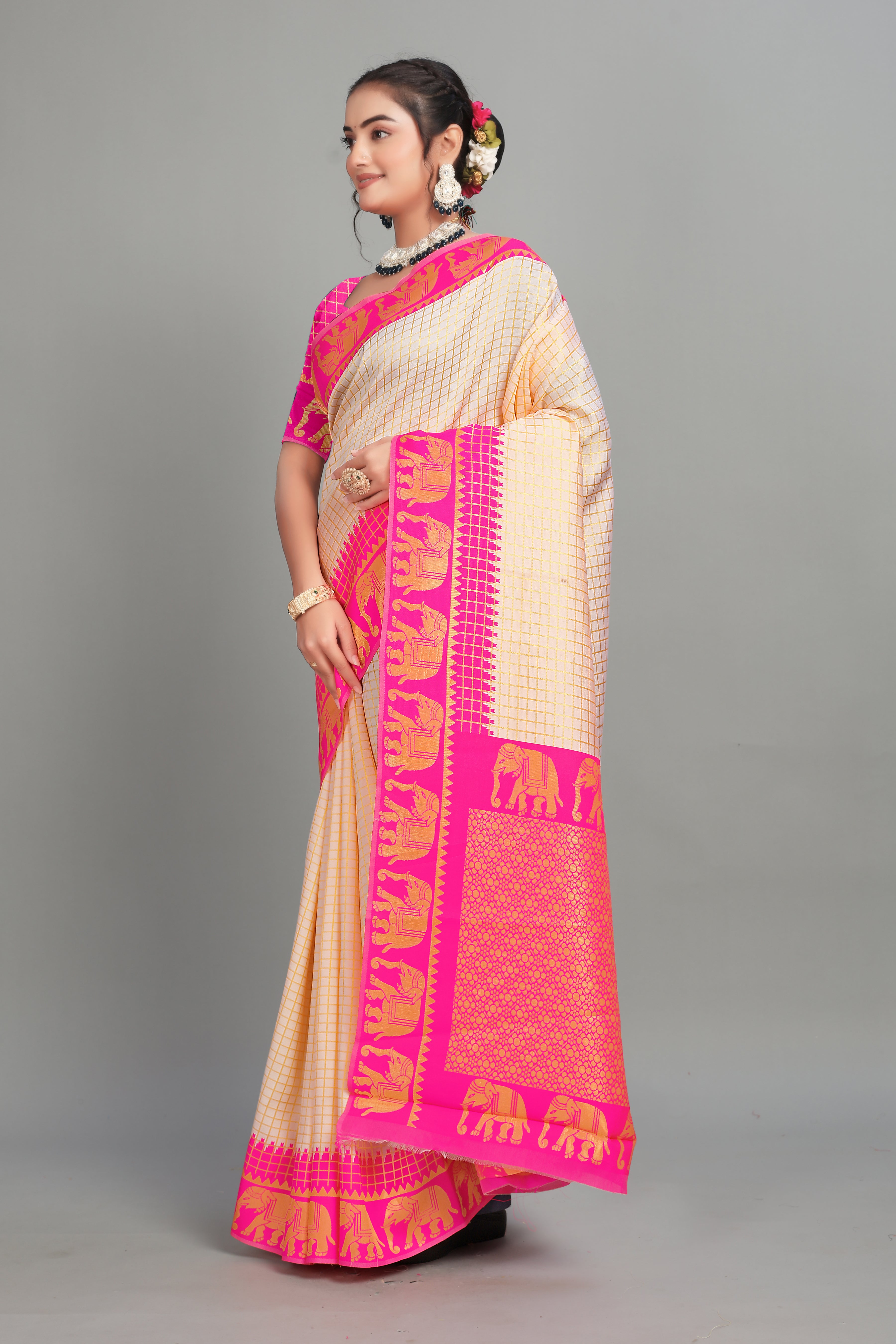 Pink Woven Banarasi Silk Saree