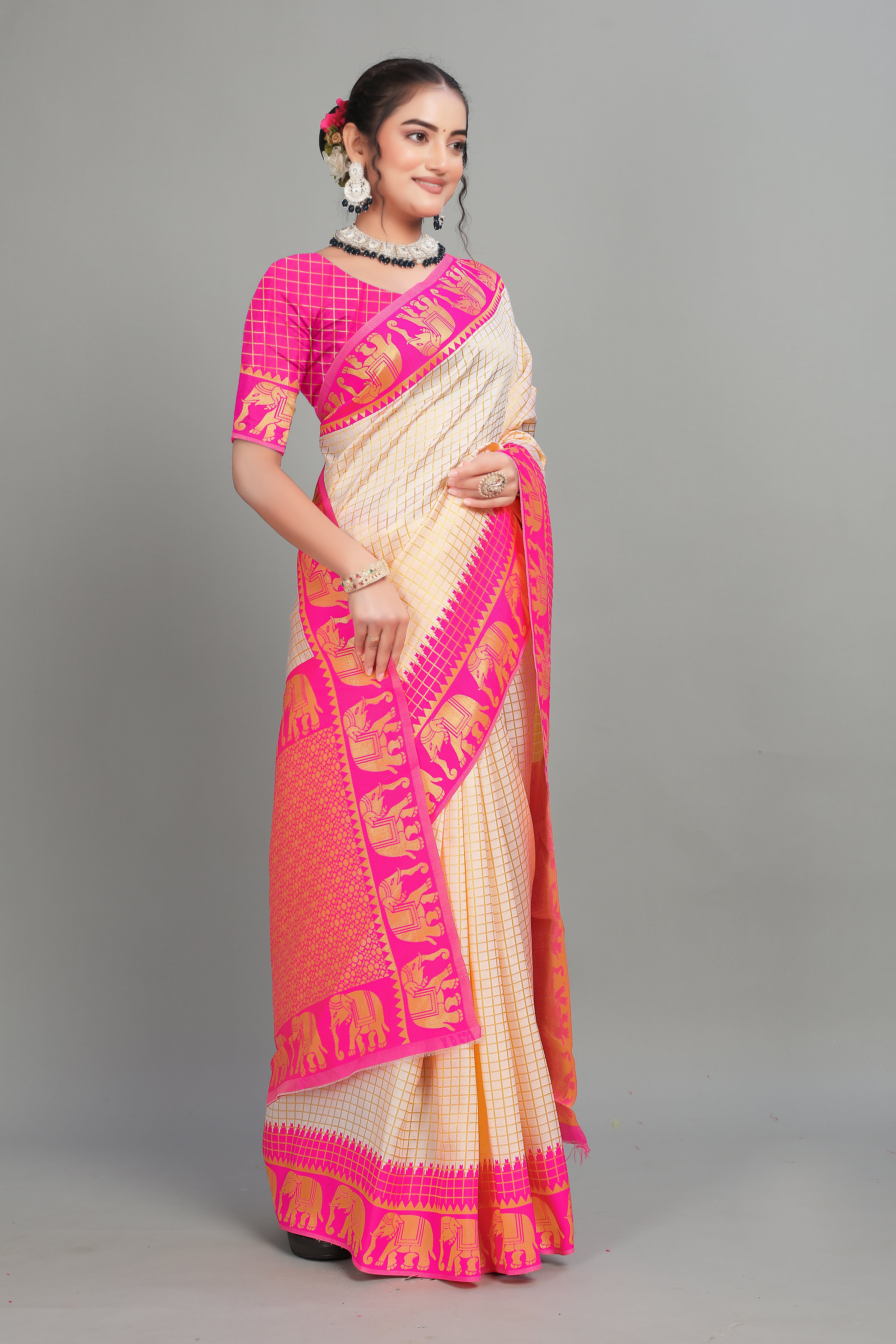 Pink Woven Banarasi Silk Saree