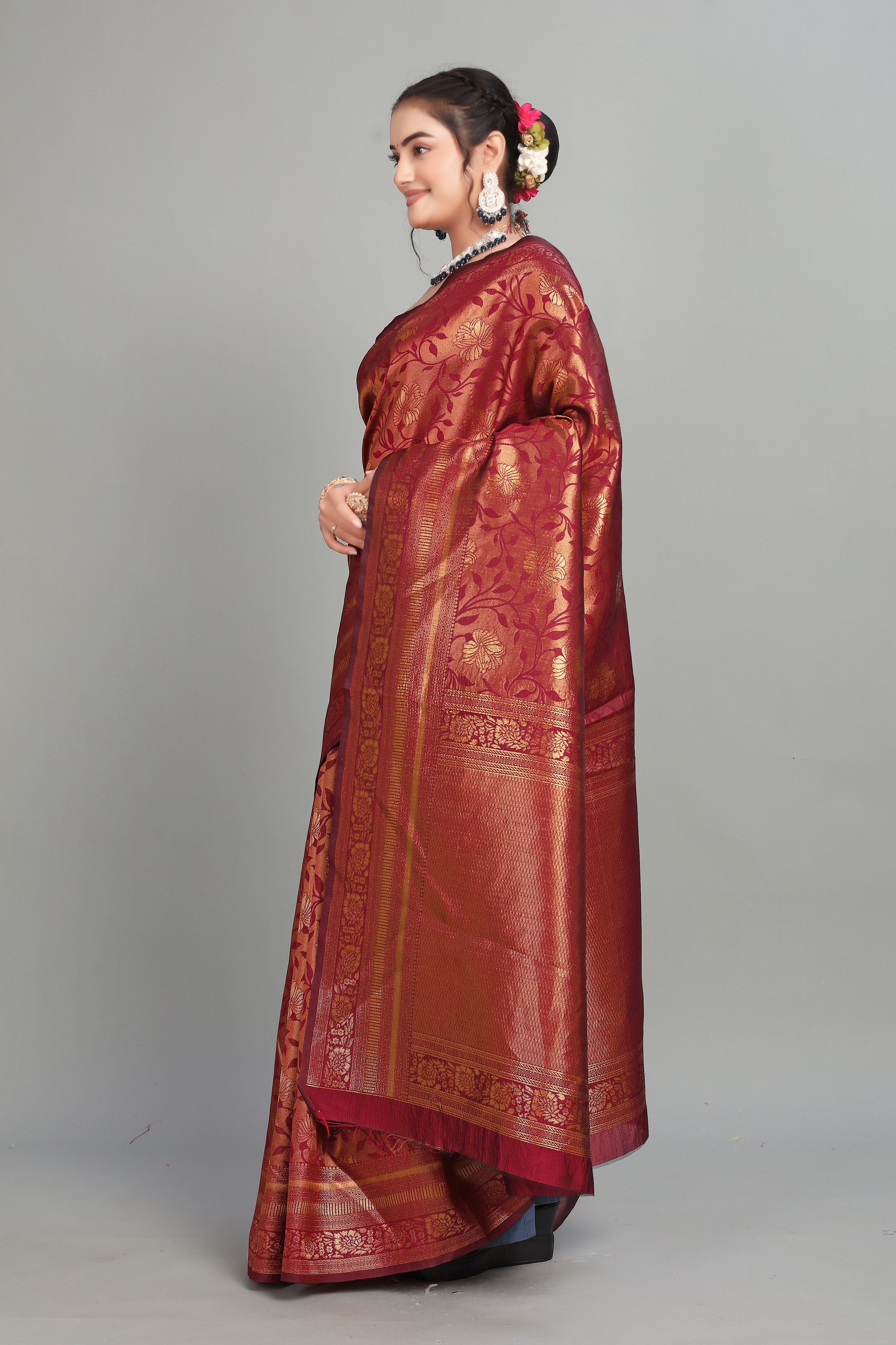 Maroon Woven Banarasi Silk Saree