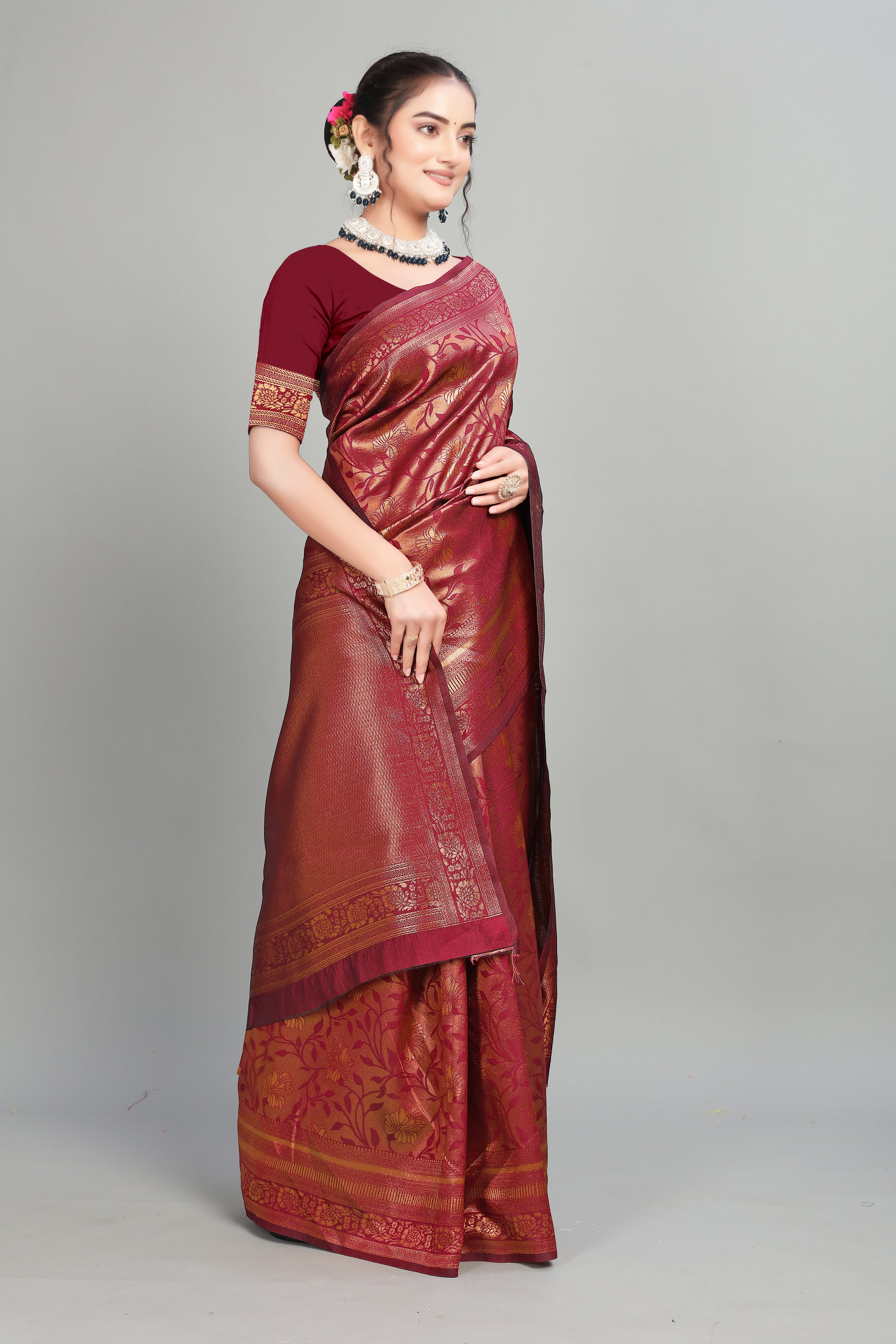 Maroon Woven Banarasi Silk Saree