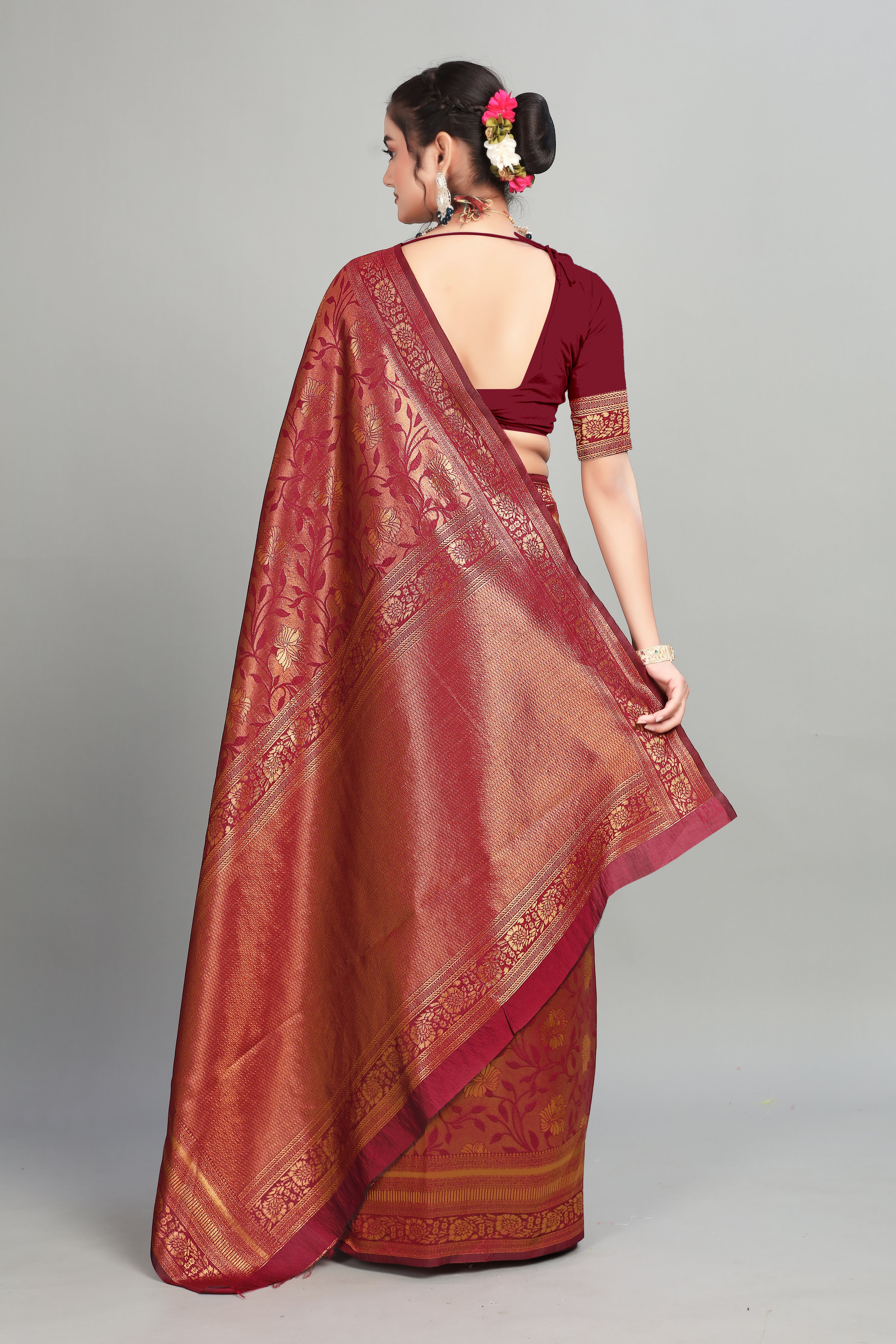 Maroon Woven Banarasi Silk Saree