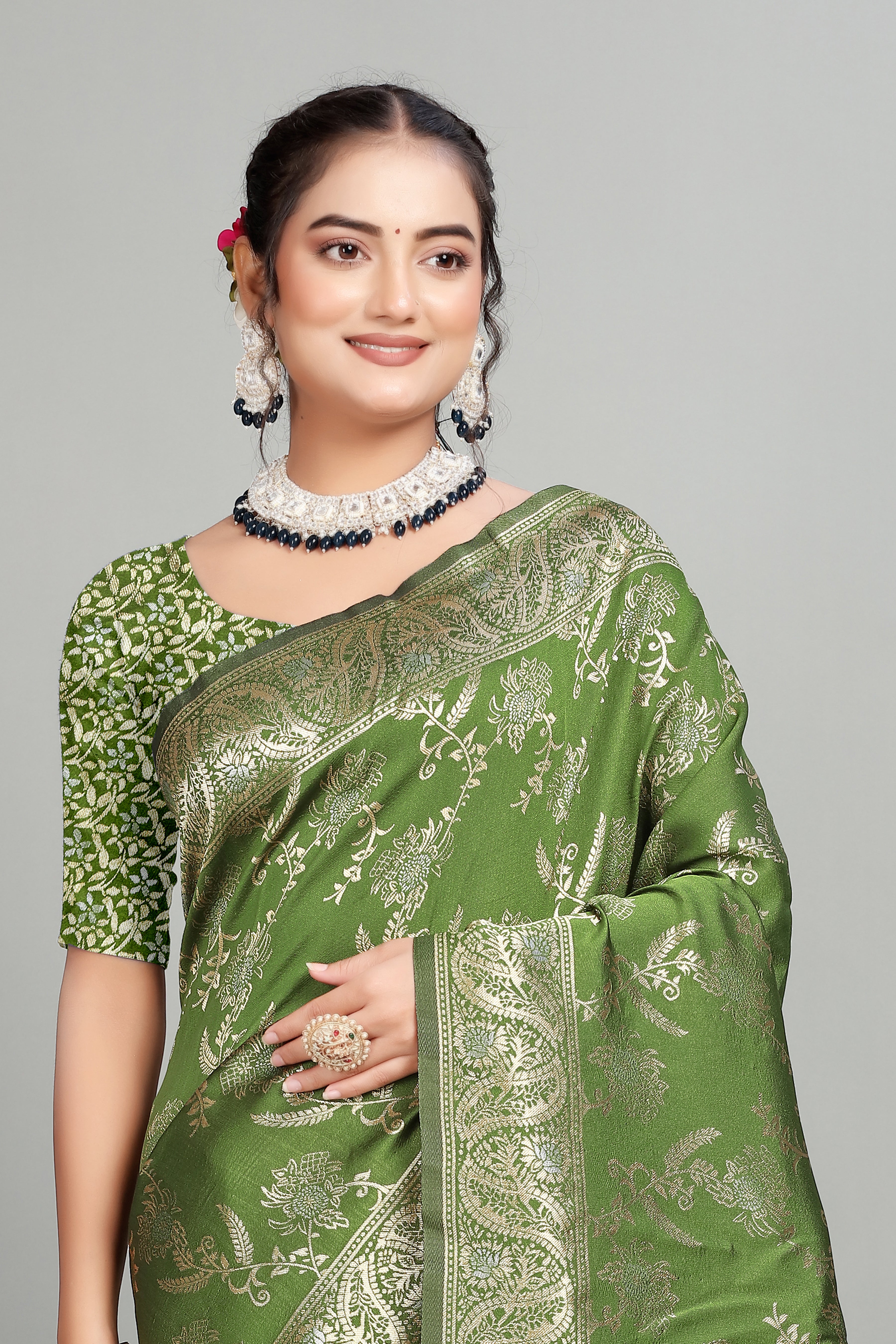 Green Woven Silk Blend Saree