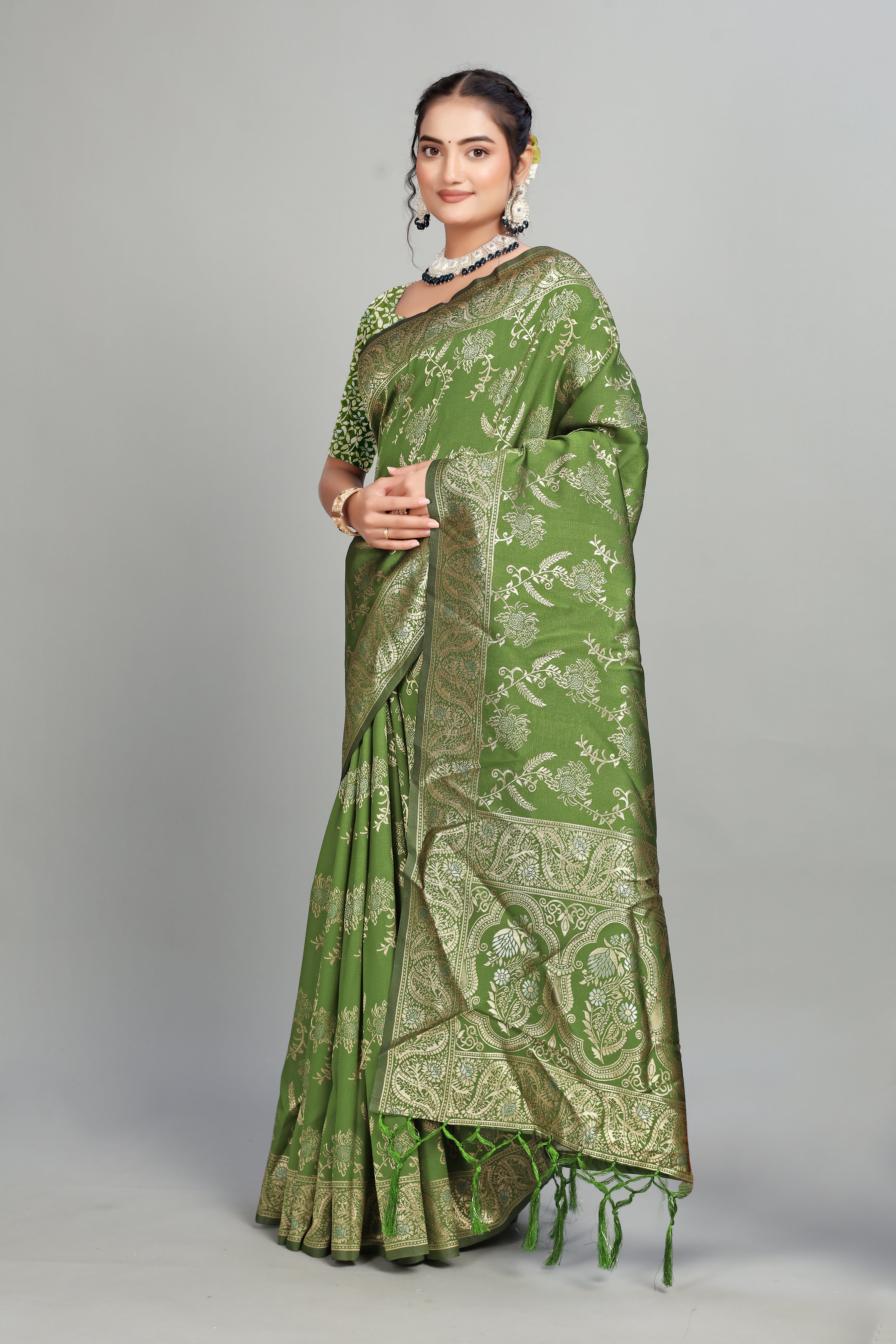 Green Woven Silk Blend Saree