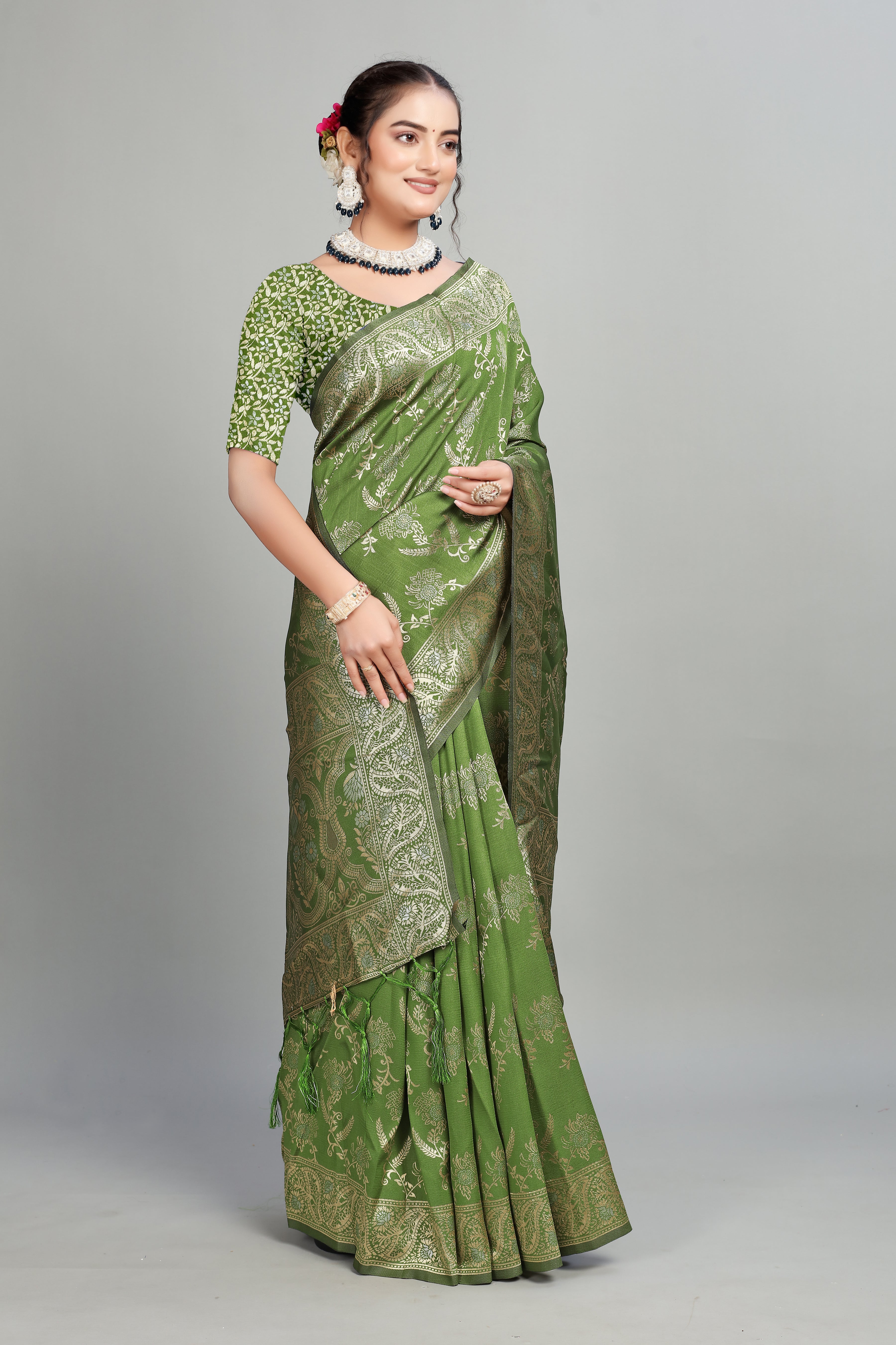 Green Woven Silk Blend Saree