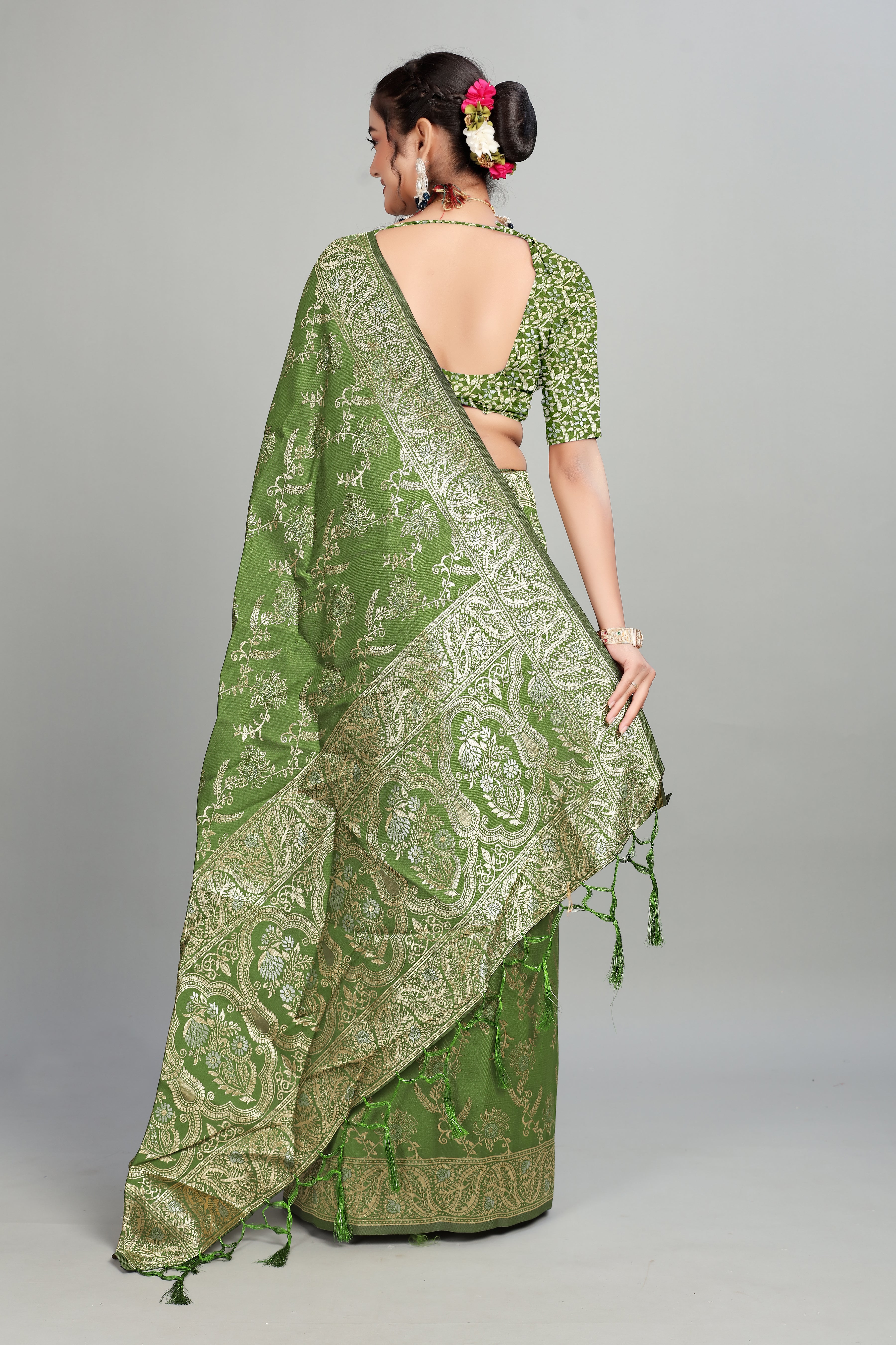 Green Woven Silk Blend Saree