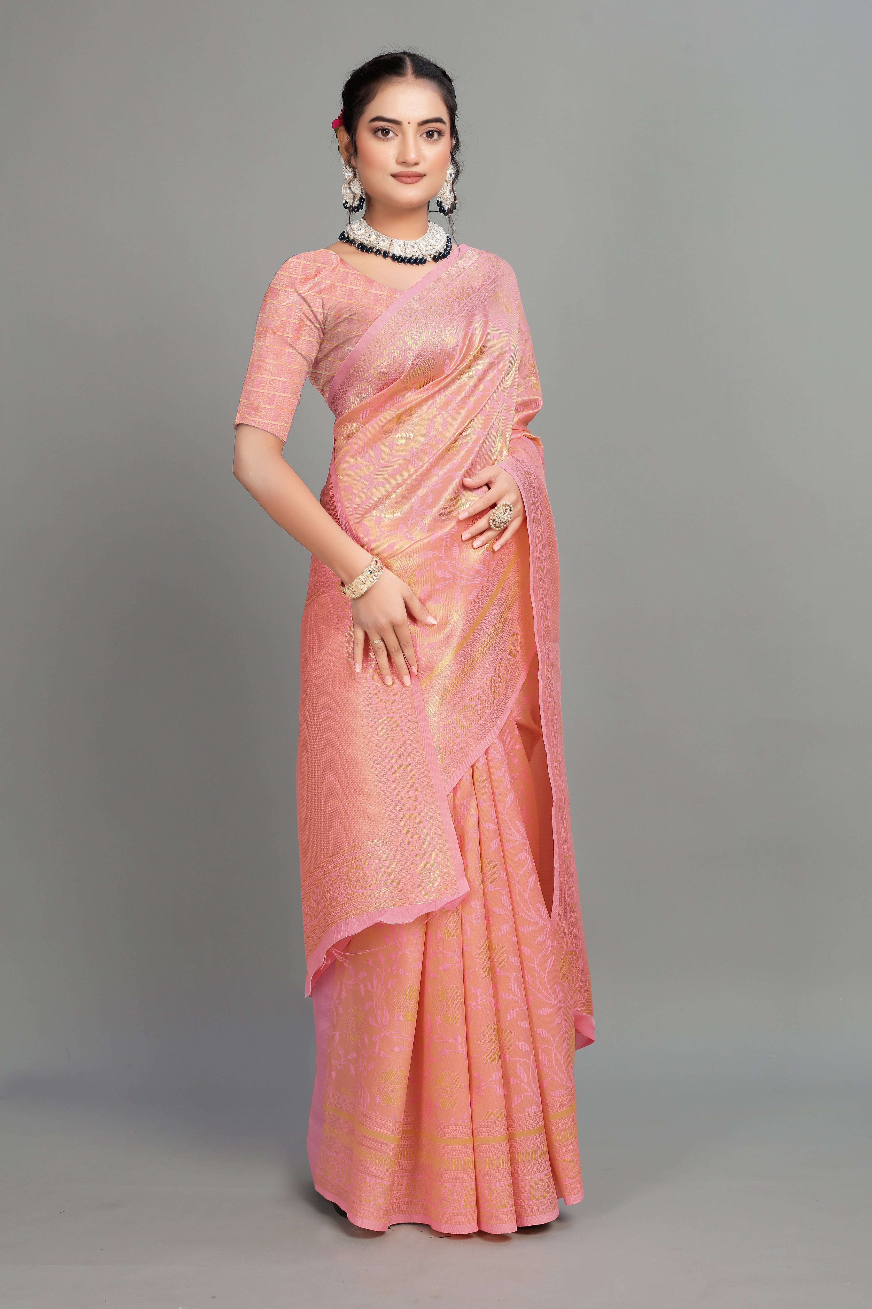 Baby Pink Woven Banarasi Silk Saree