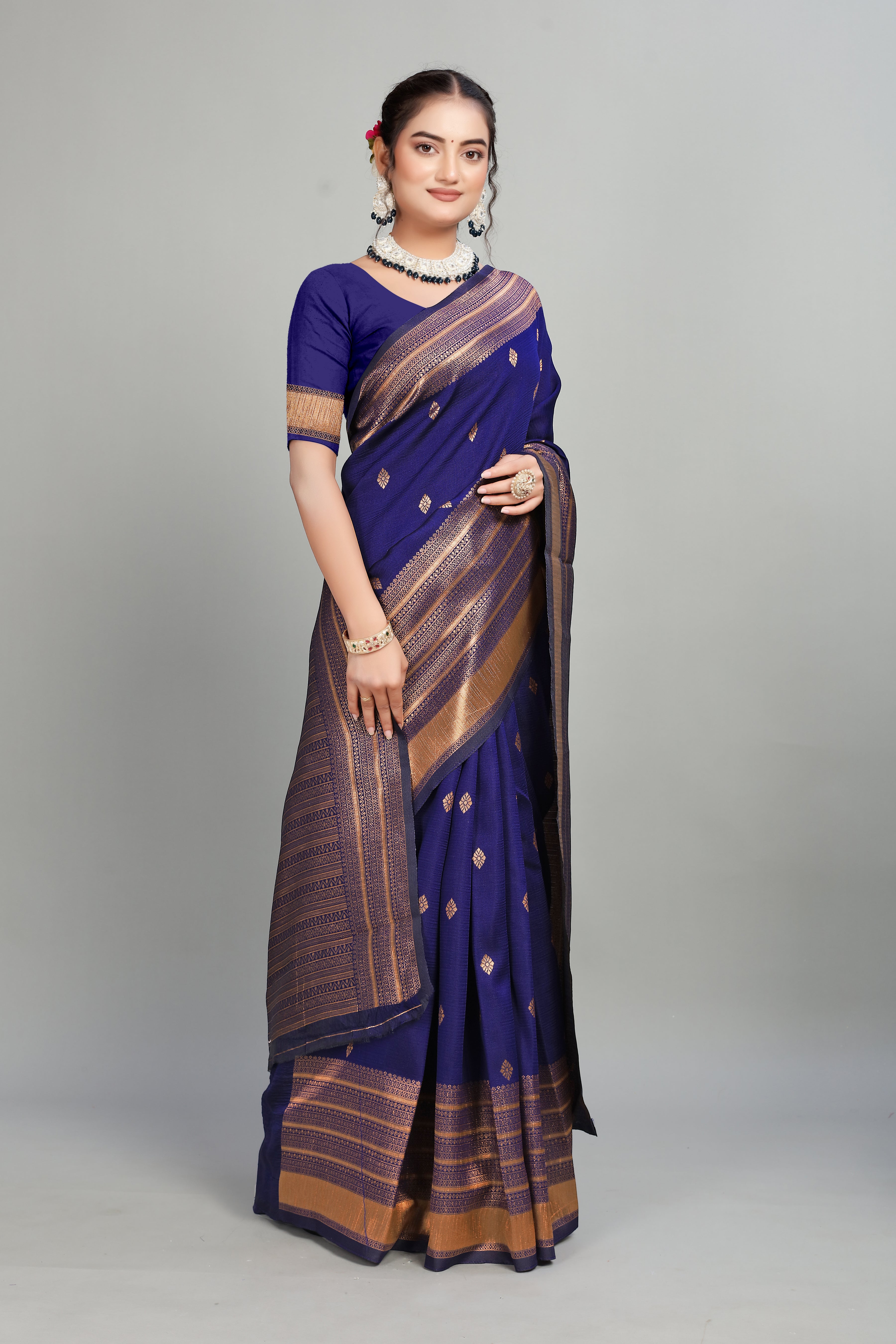 Navy Blue Woven Silk Saree