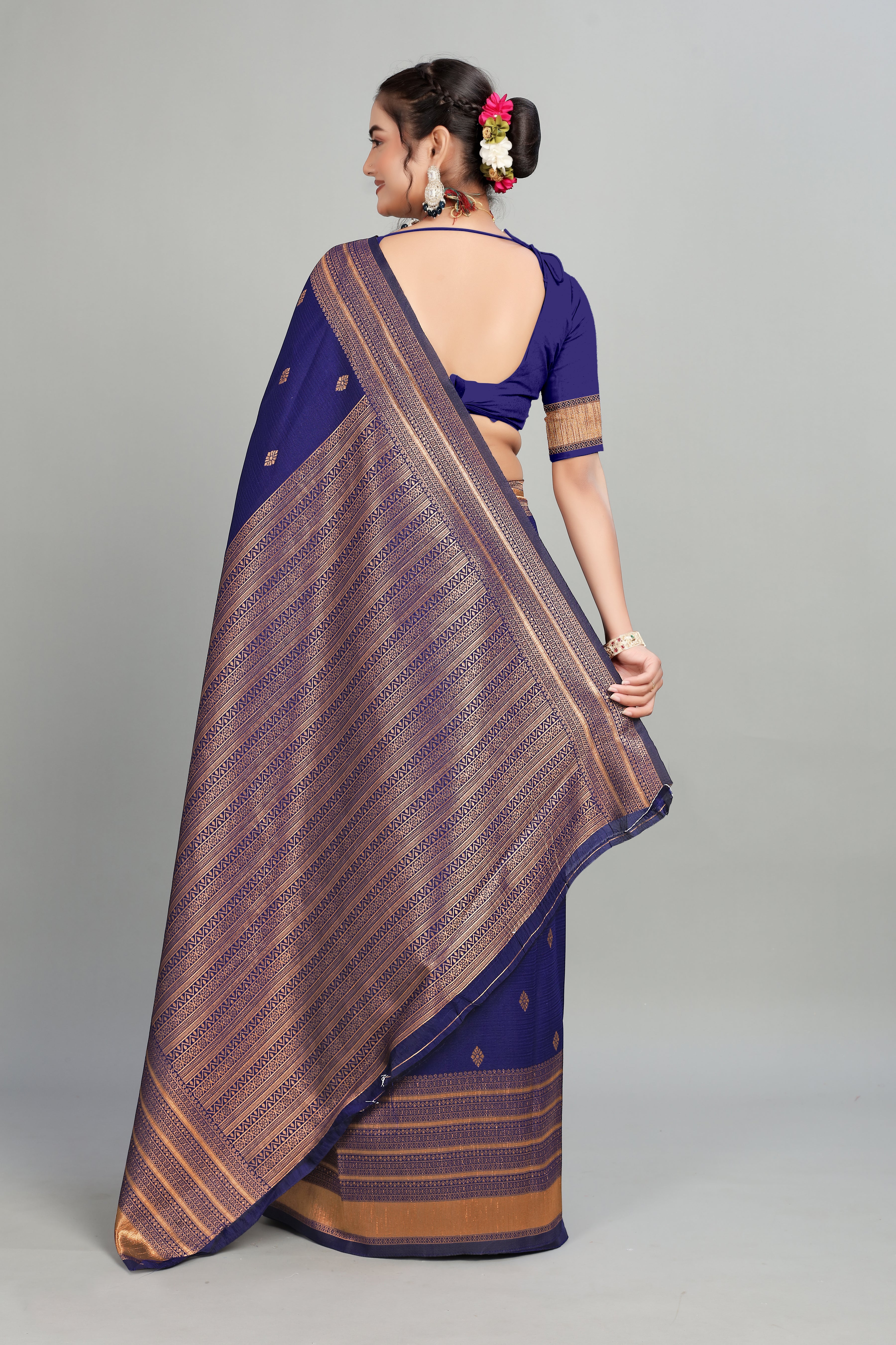 Navy Blue Woven Silk Saree