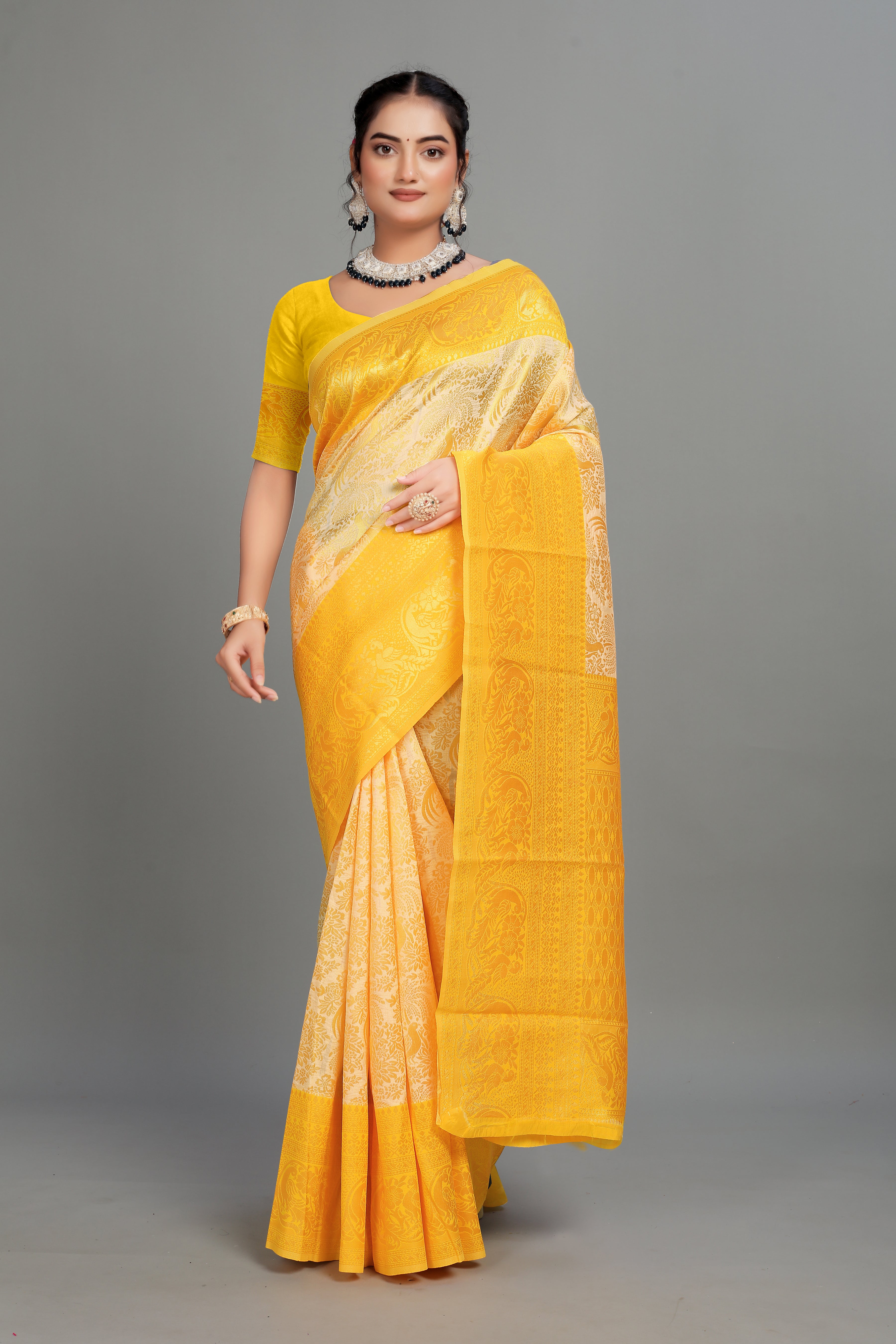 Off White Woven Silk Blend Saree