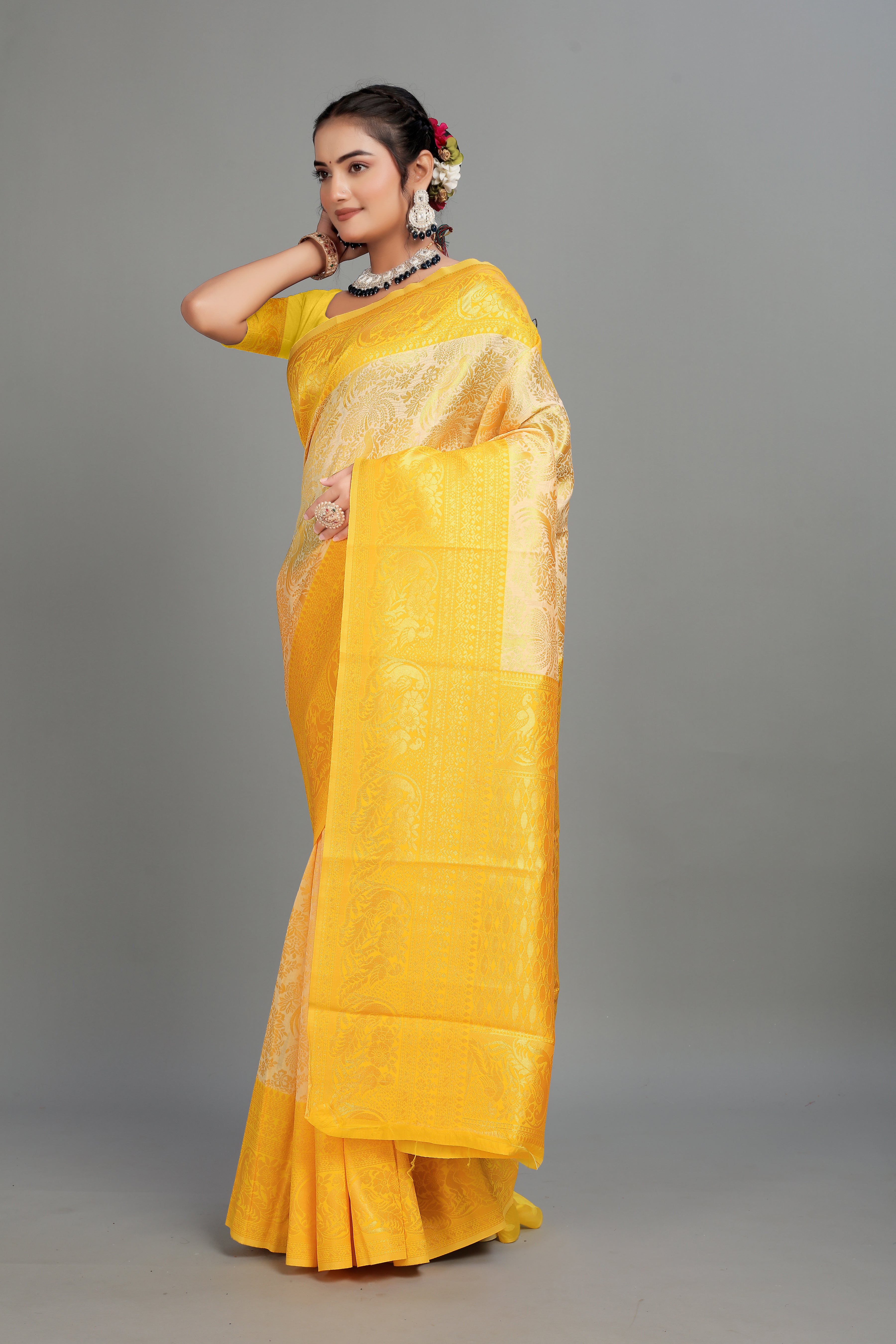 Off White Woven Silk Blend Saree
