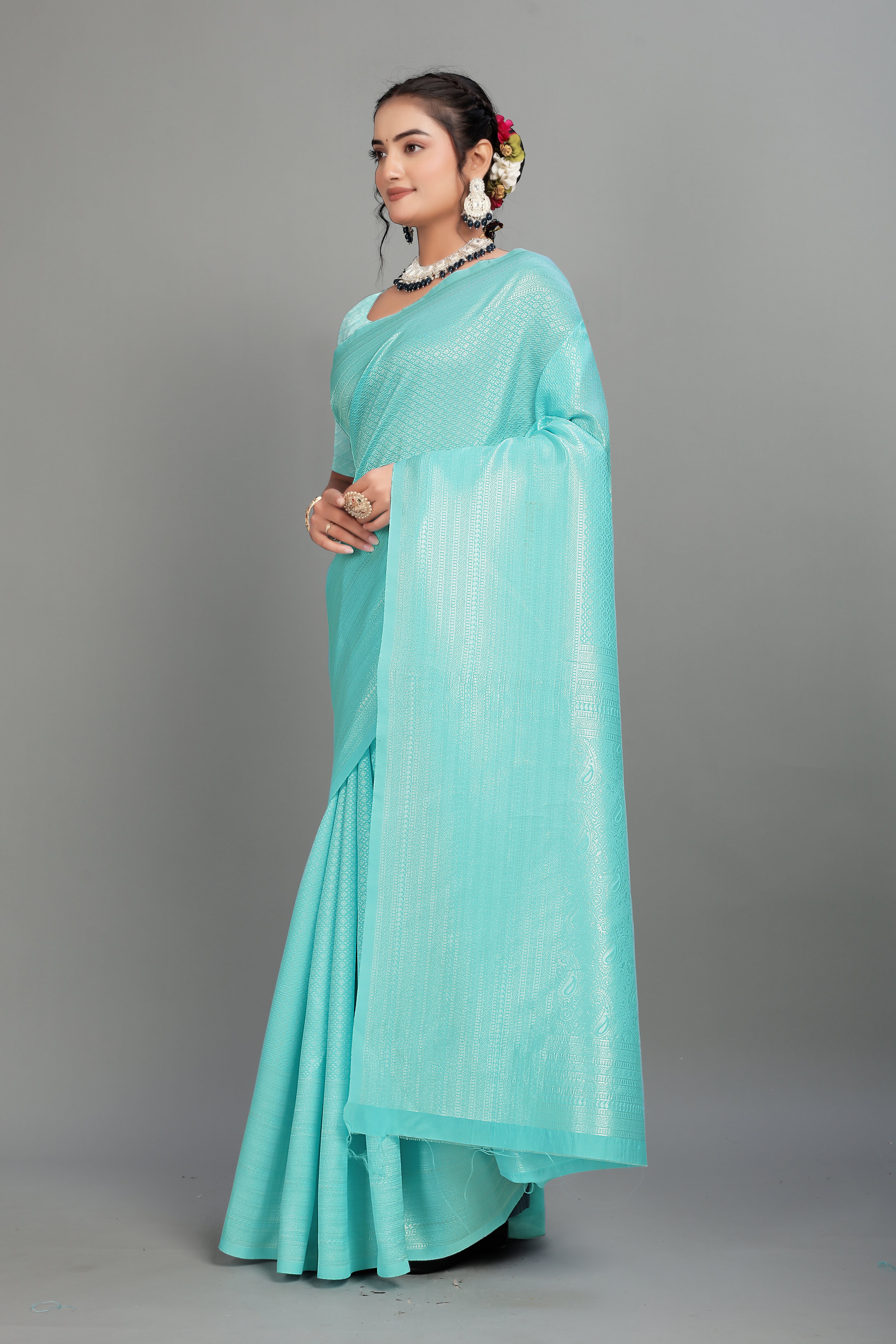 Light Blue Woven Banarasi Silk Saree