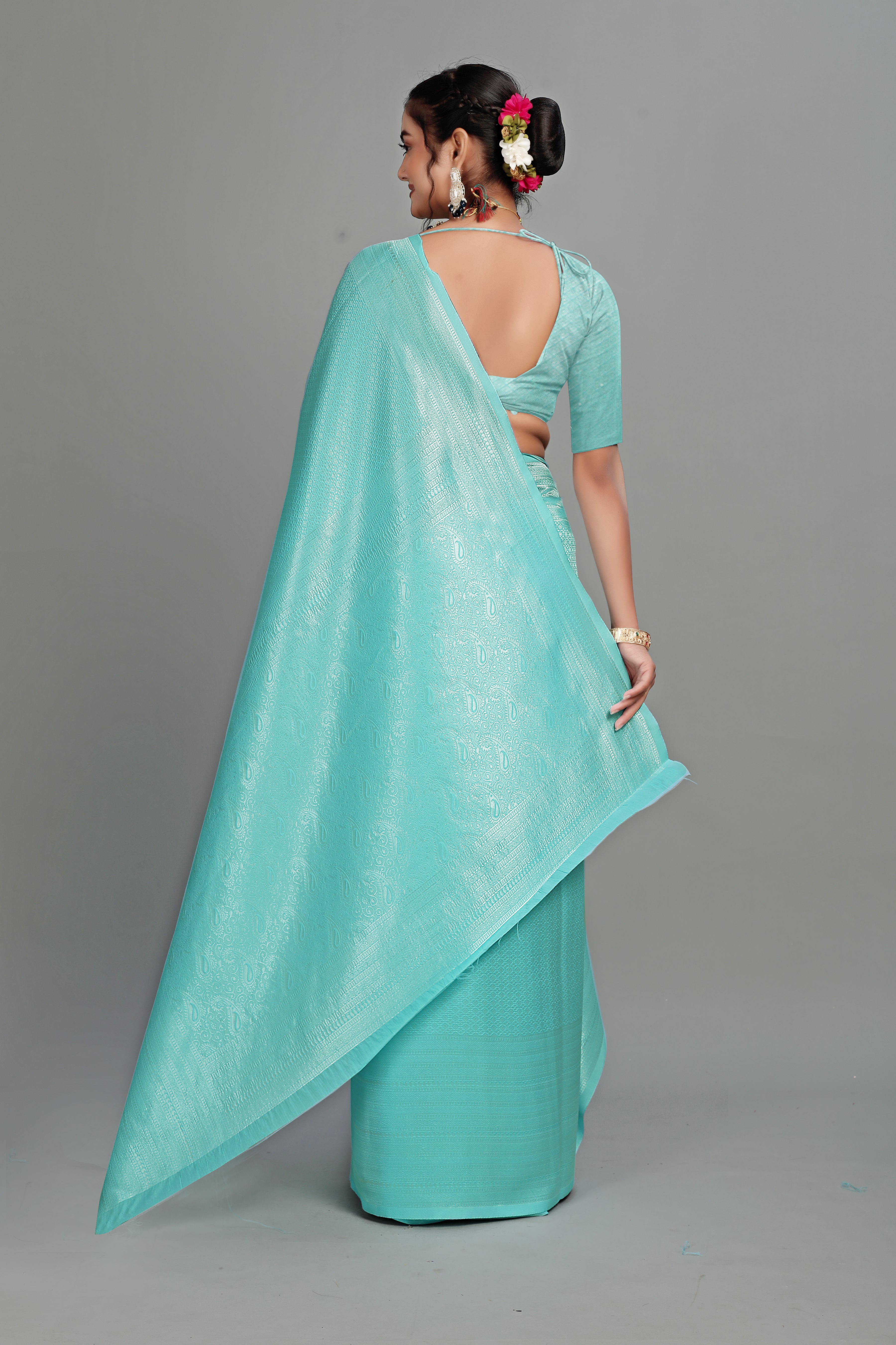 Light Blue Woven Banarasi Silk Saree