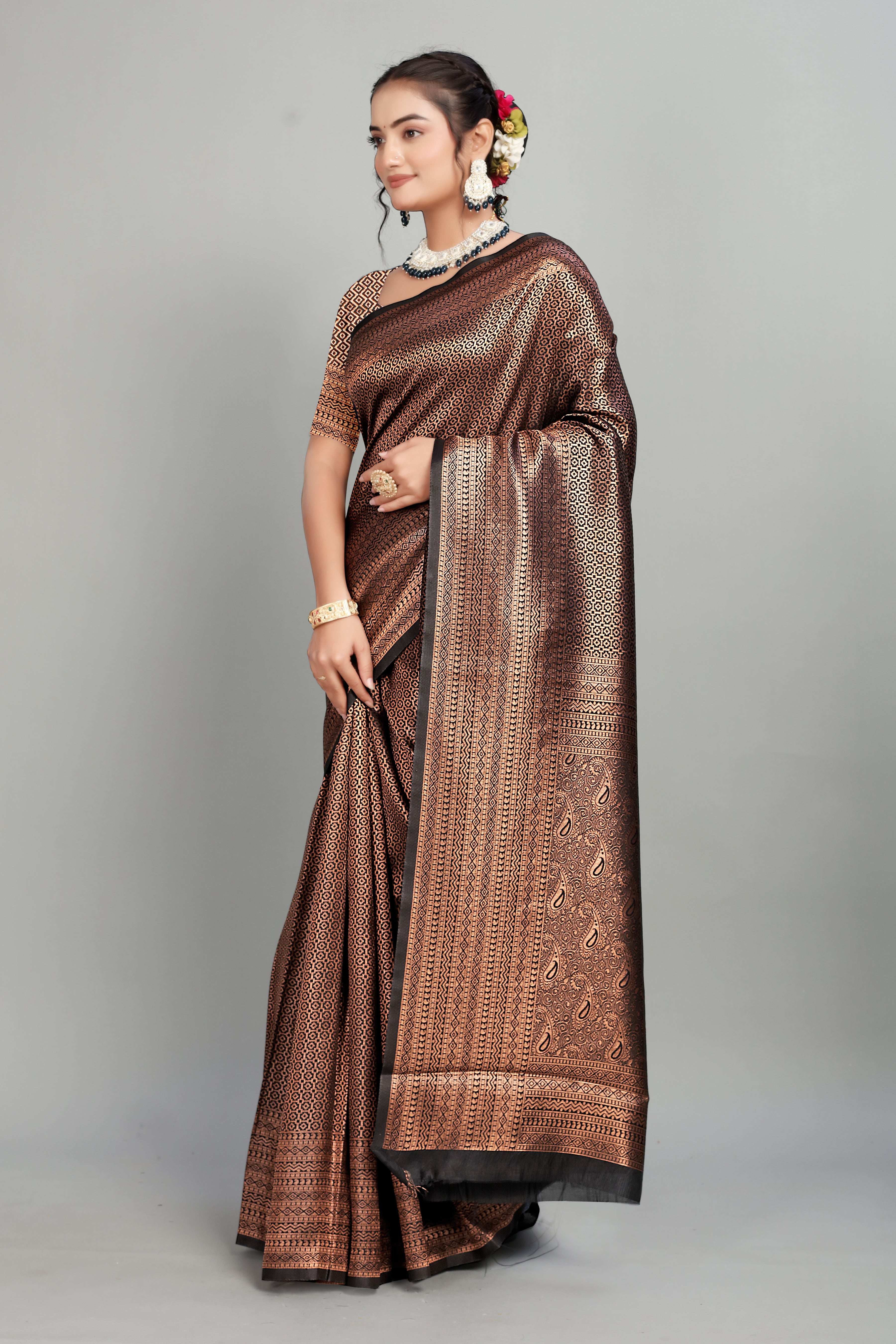Black Woven Banarasi Silk Saree