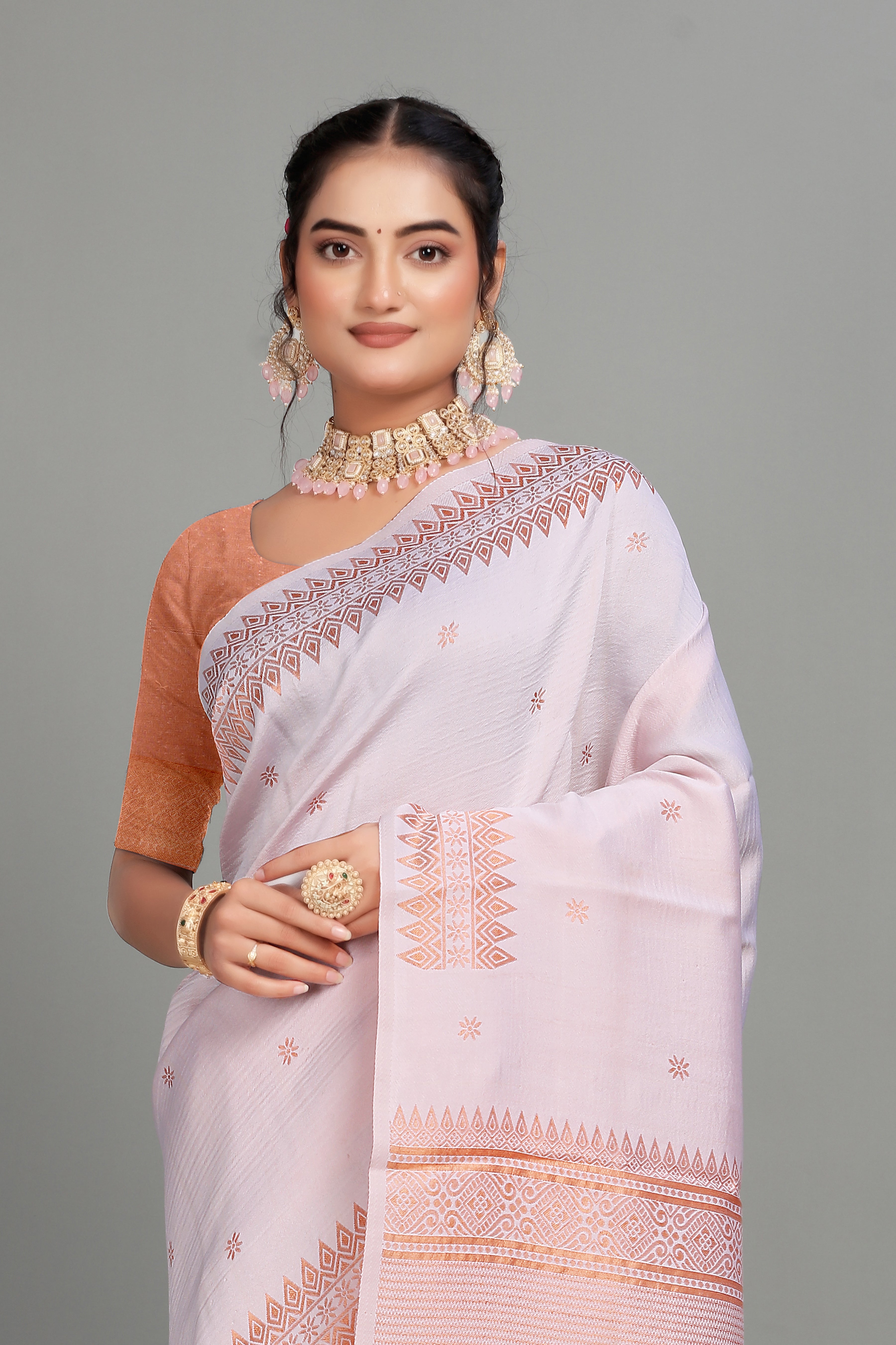 White Solid Woven Silk Saree