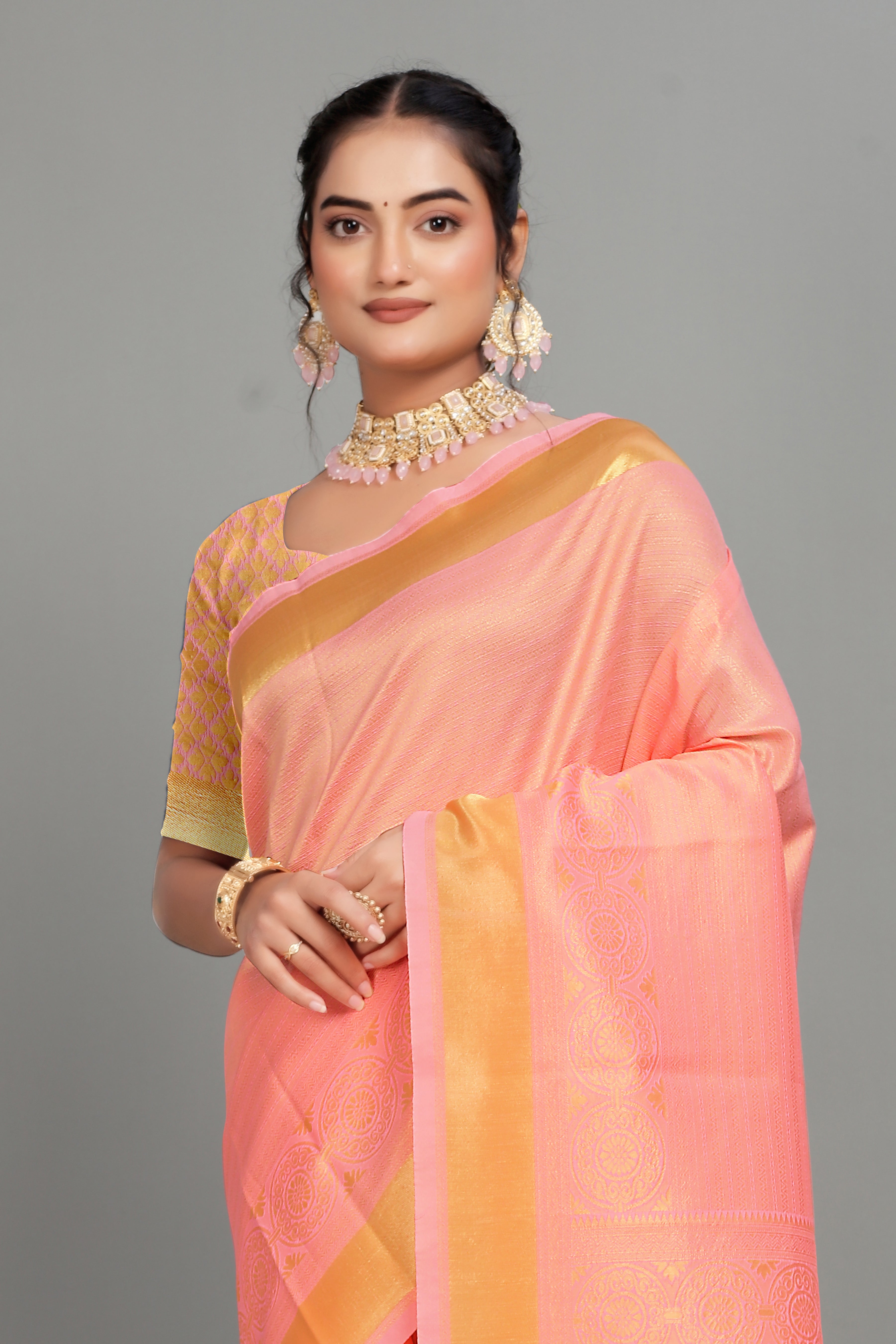 Pink Woven Banarasi Silk Saree
