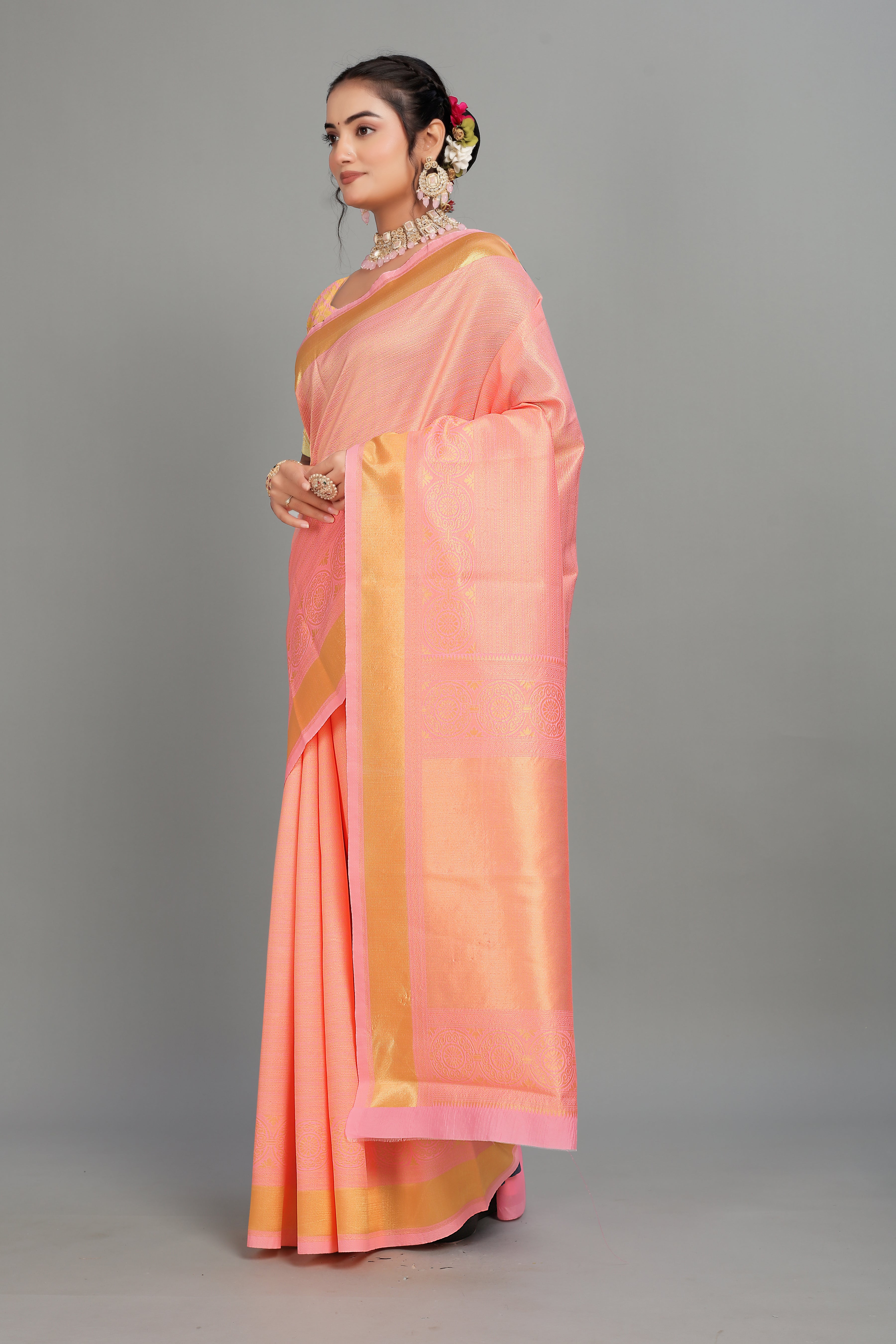 Pink Woven Banarasi Silk Saree