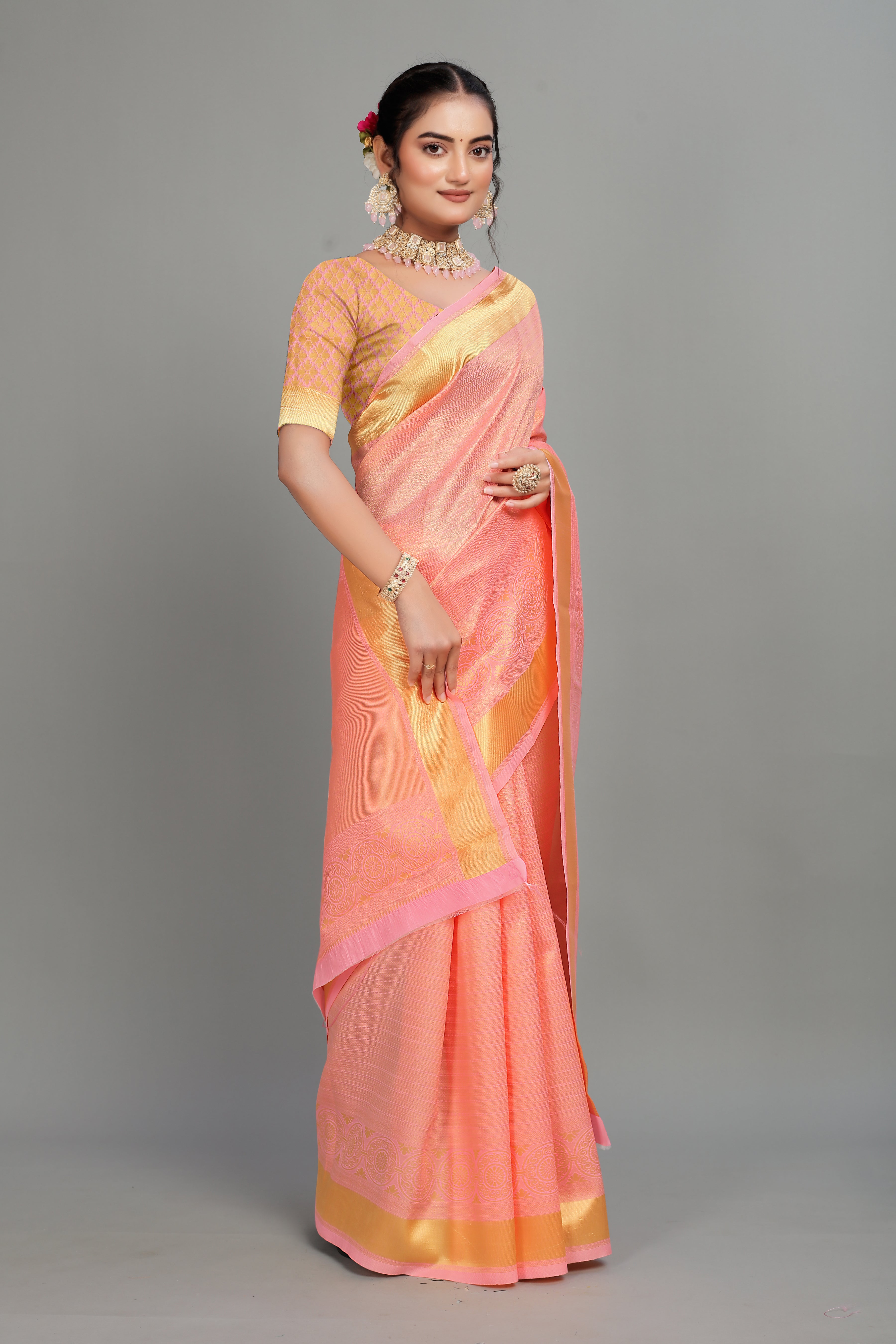 Pink Woven Banarasi Silk Saree