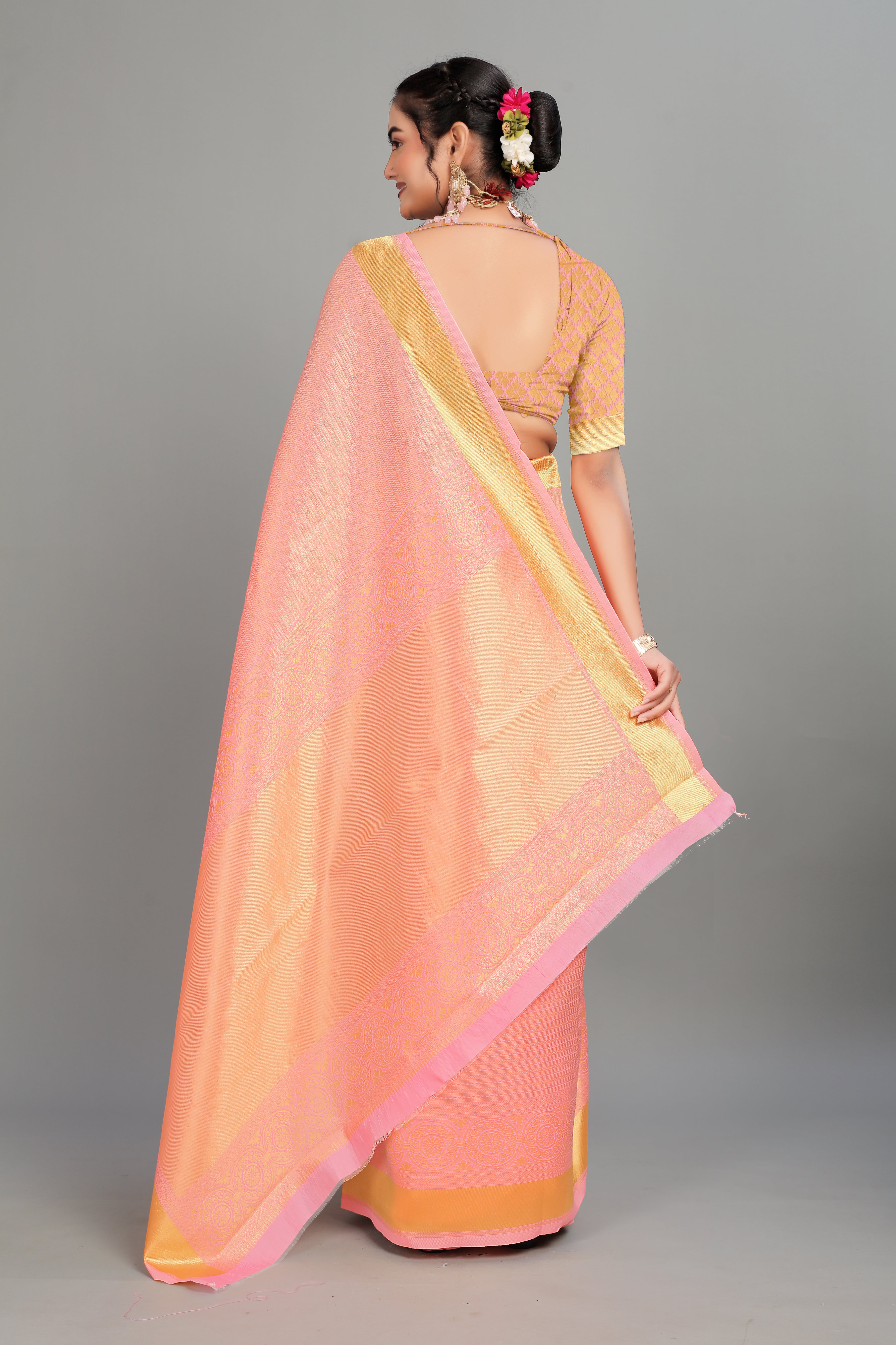 Pink Woven Banarasi Silk Saree