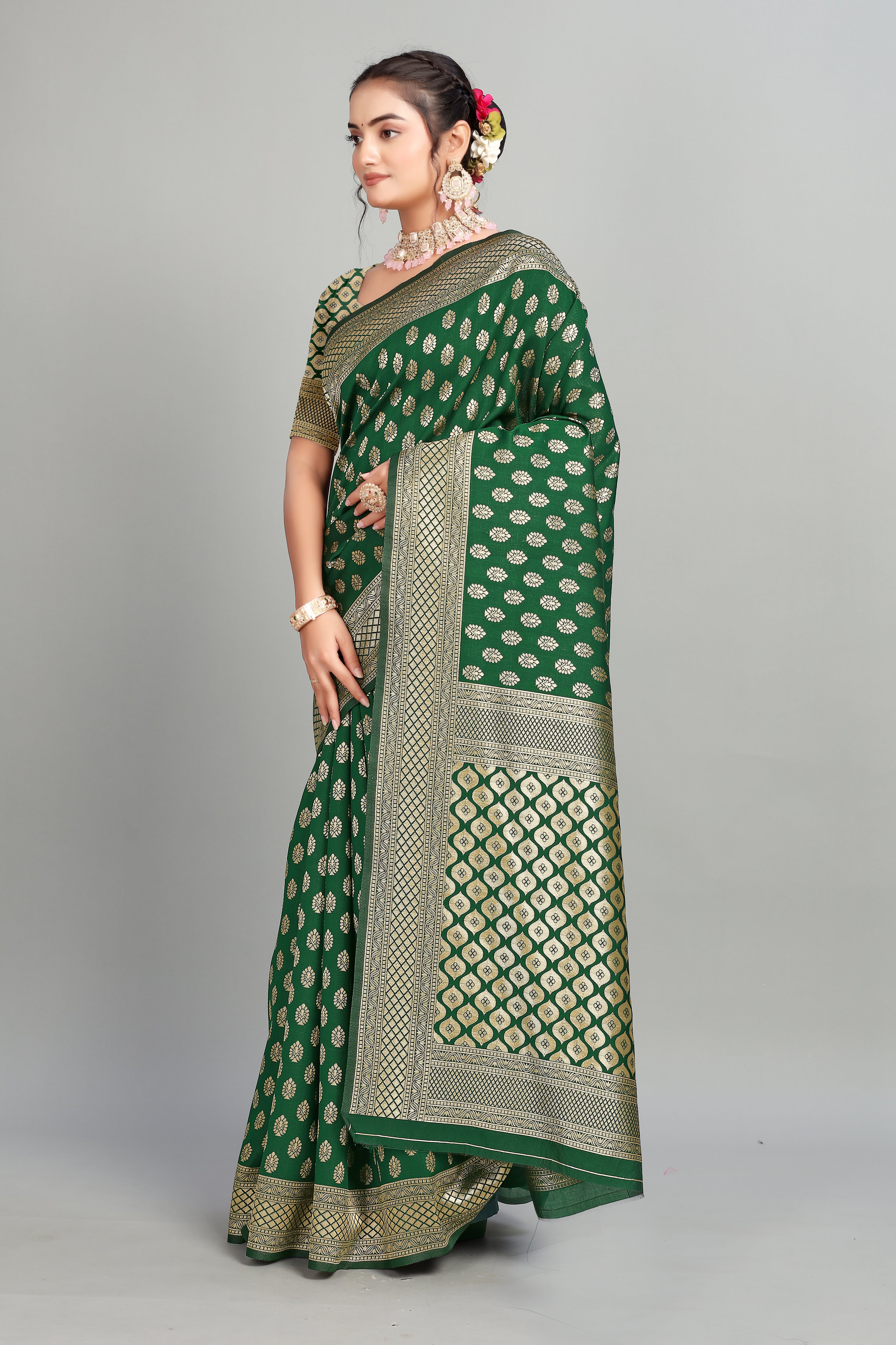Green Woven Banarasi Silk Saree