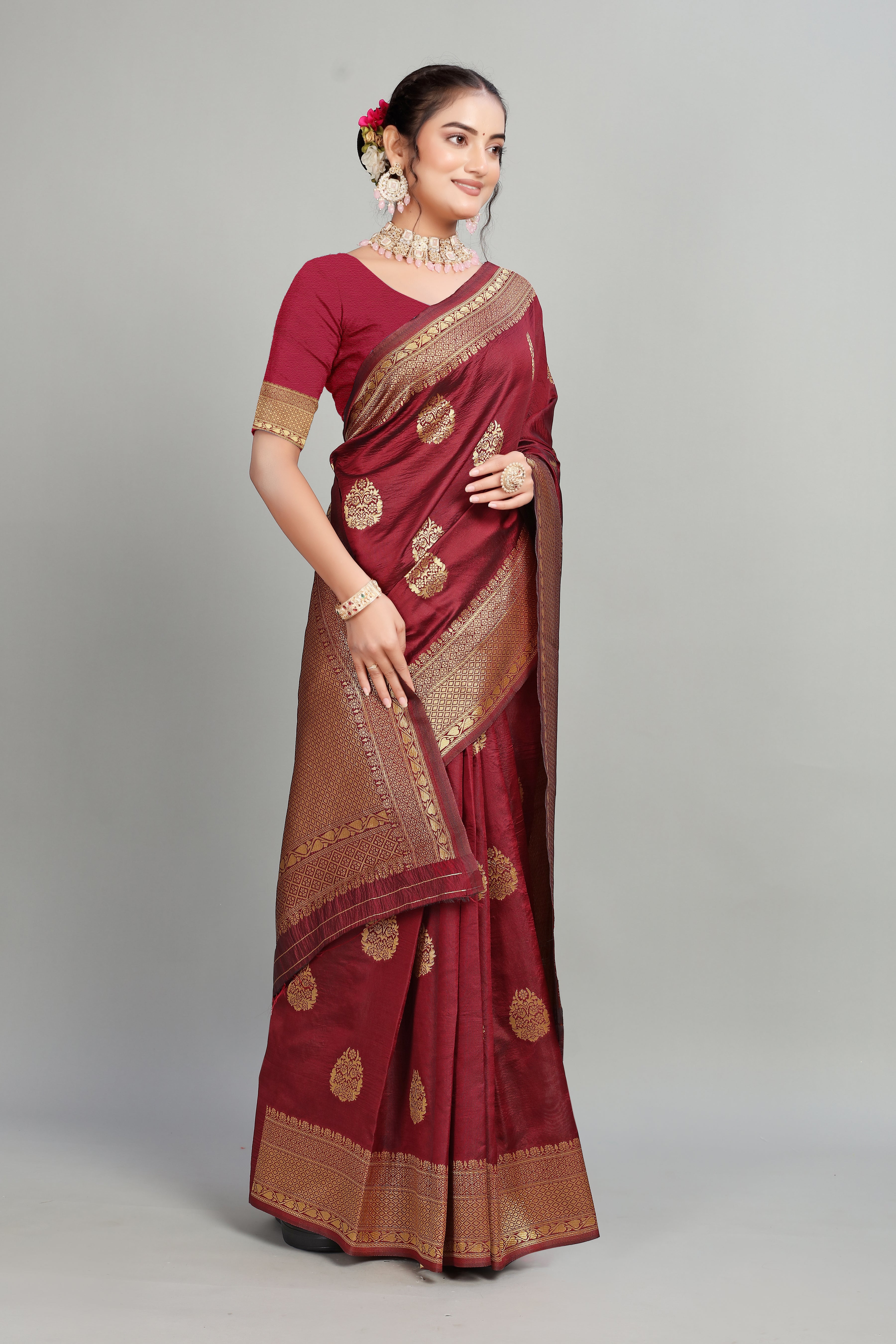 Red Woven Banarasi Silk Saree