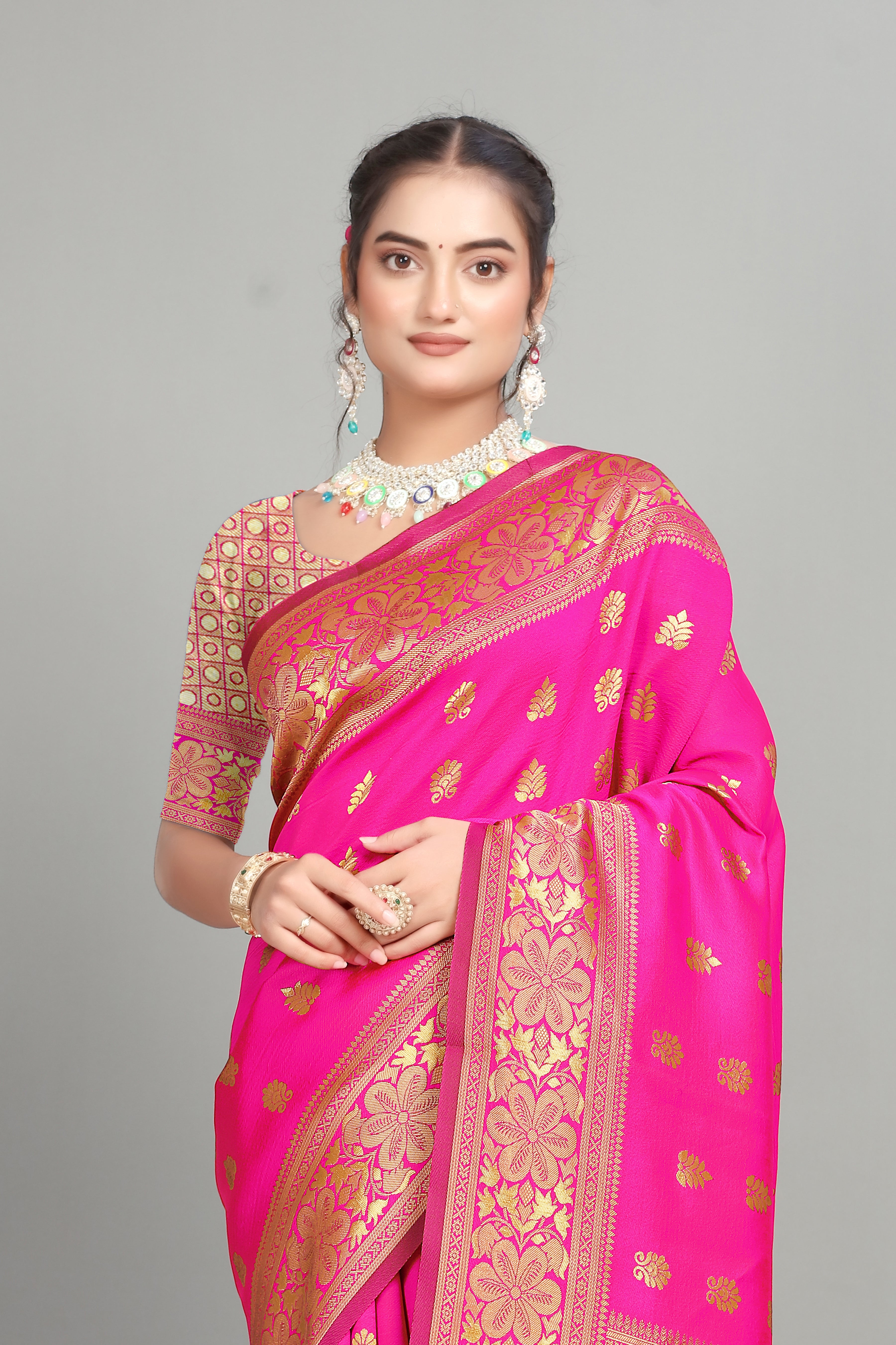 Pink Woven Banarasi Silk Saree