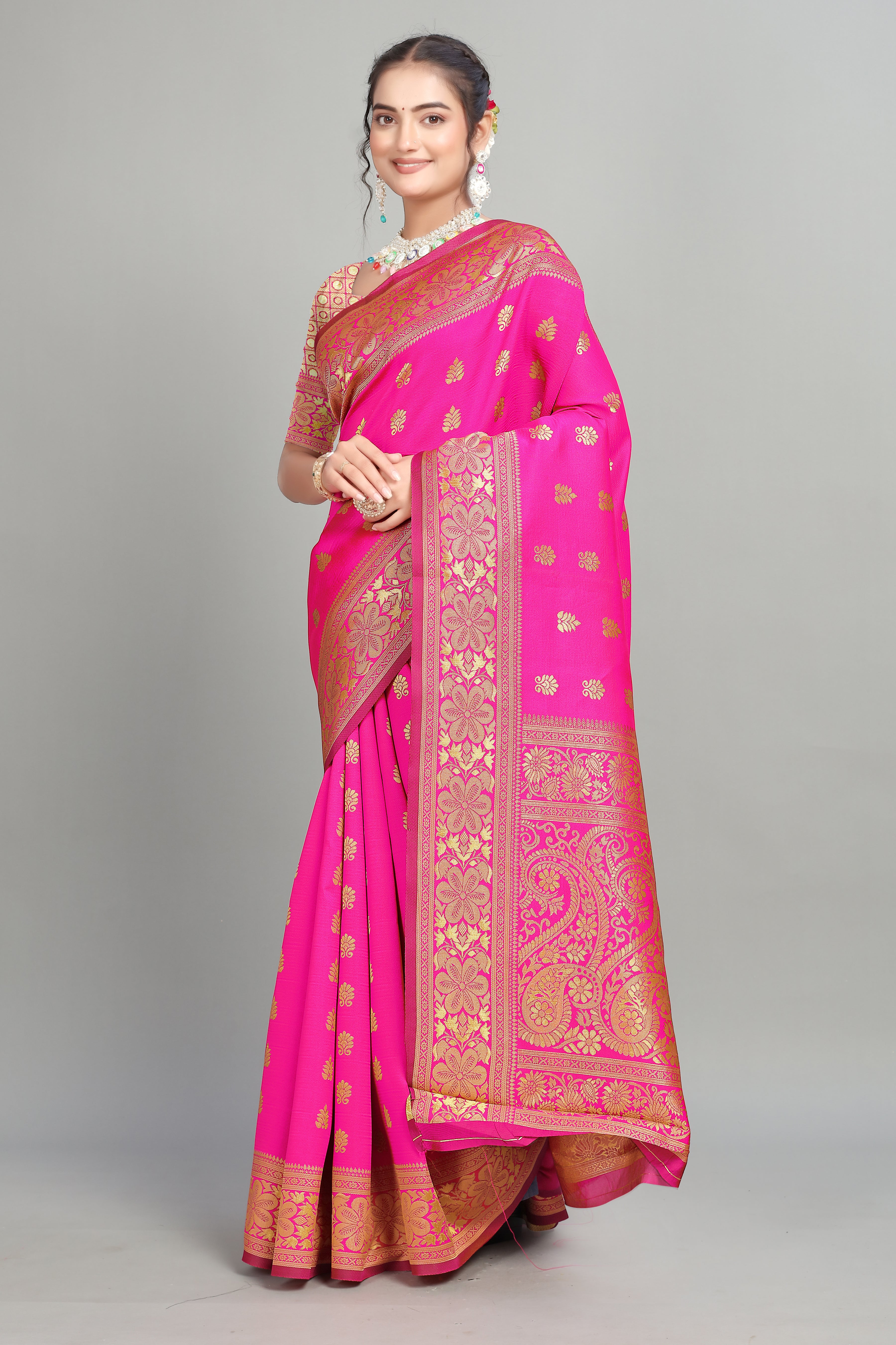 Pink Woven Banarasi Silk Saree