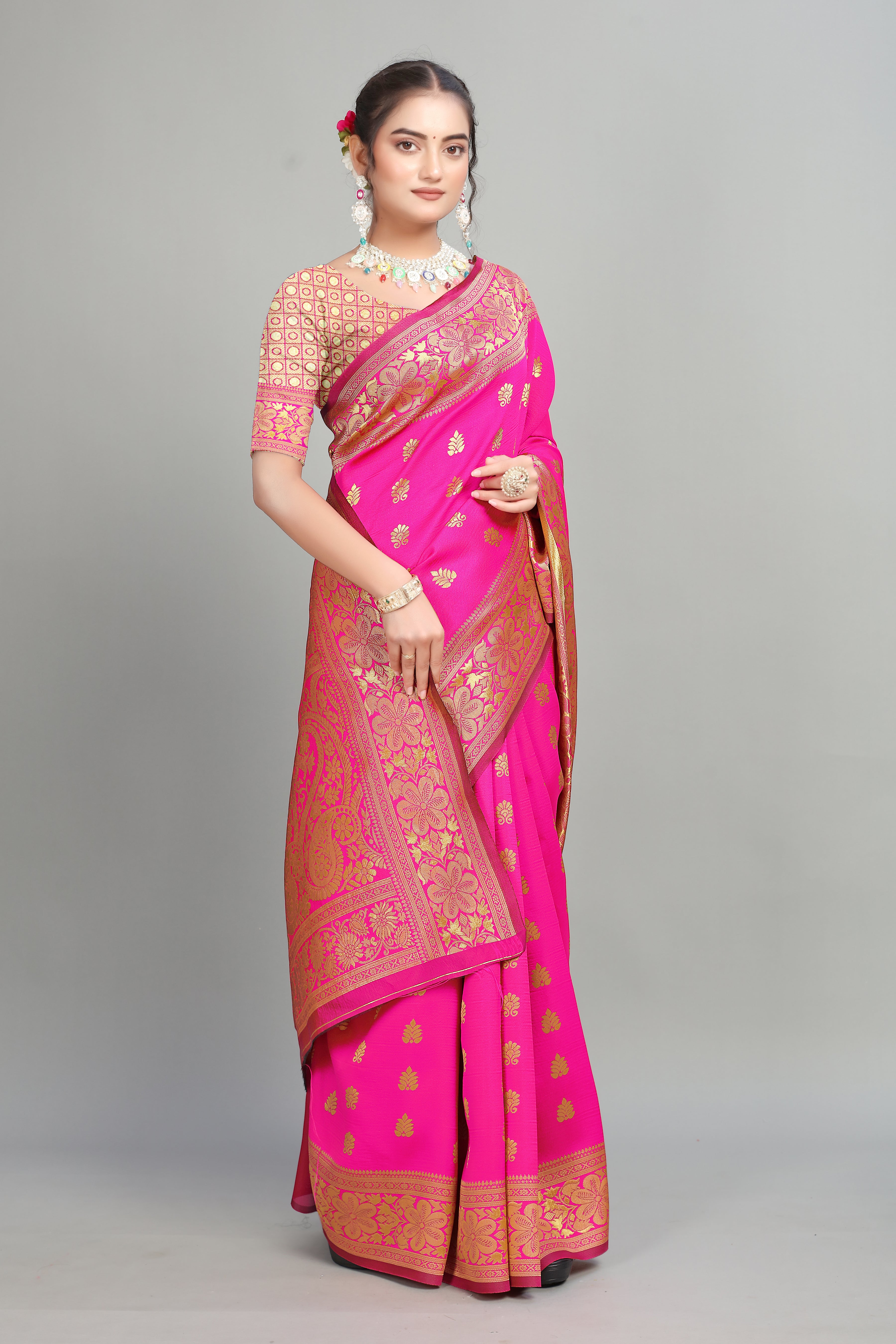 Pink Woven Banarasi Silk Saree