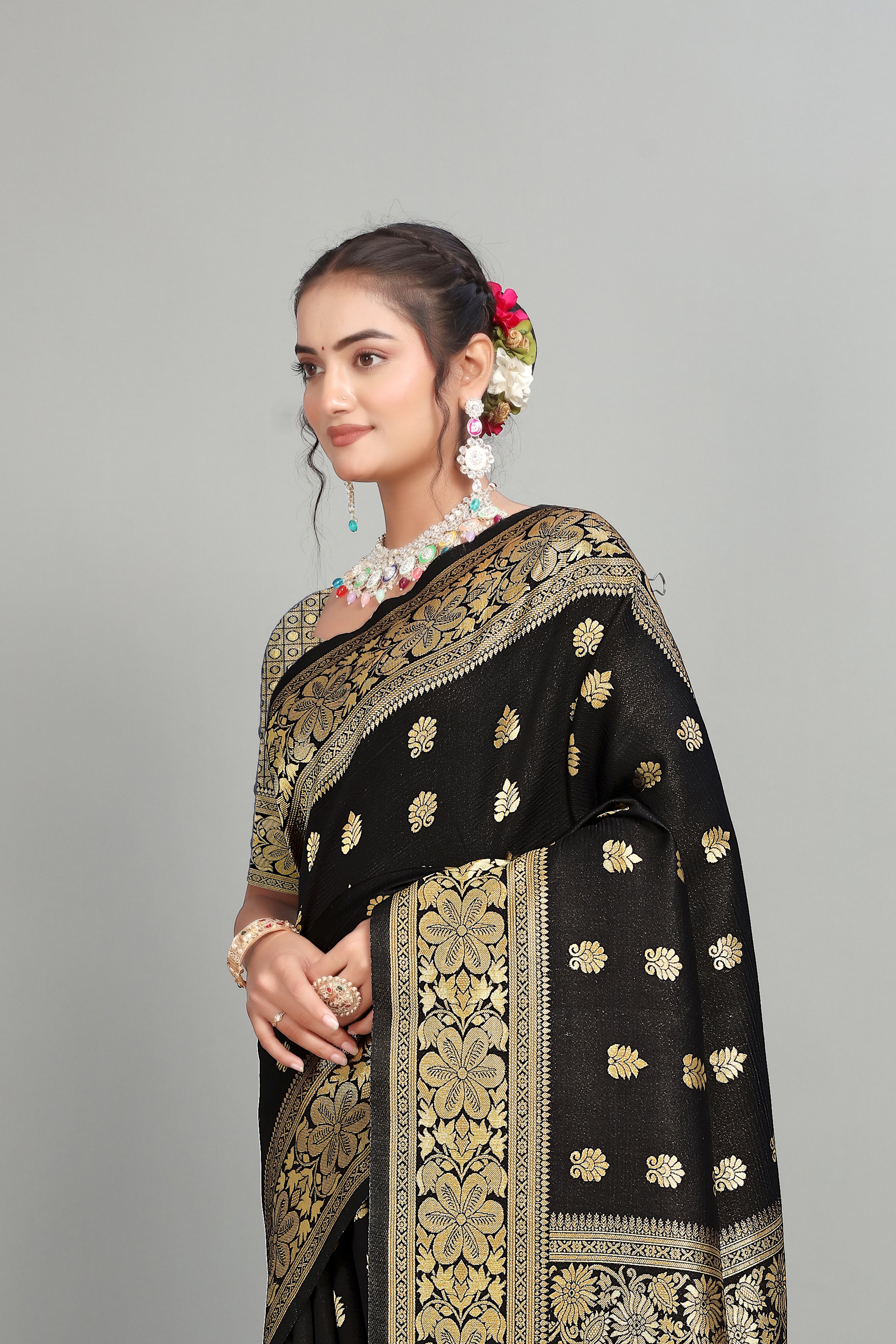 Black Woven Banarasi Silk Saree