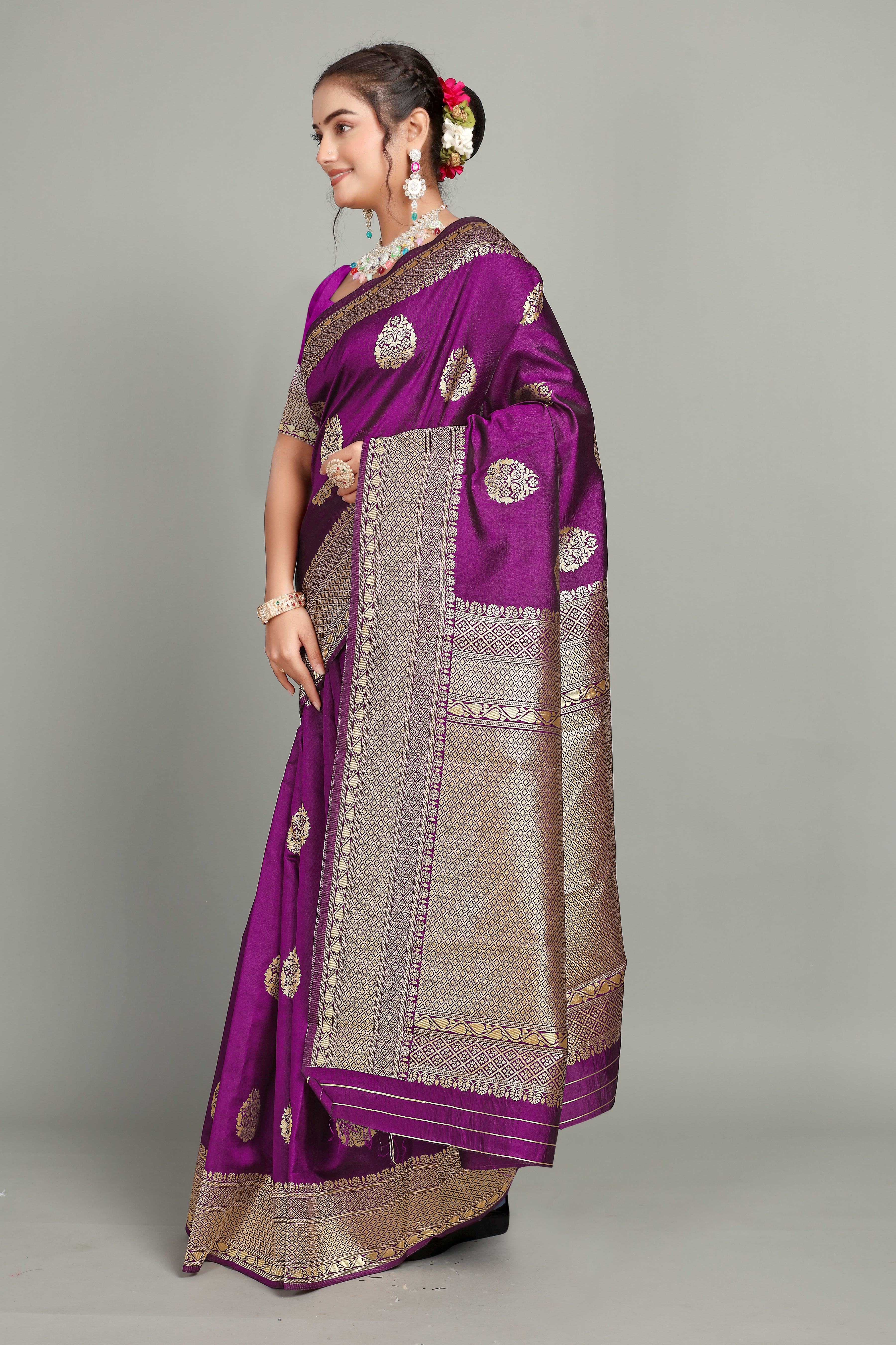 Purple Woven Banarasi Silk Saree