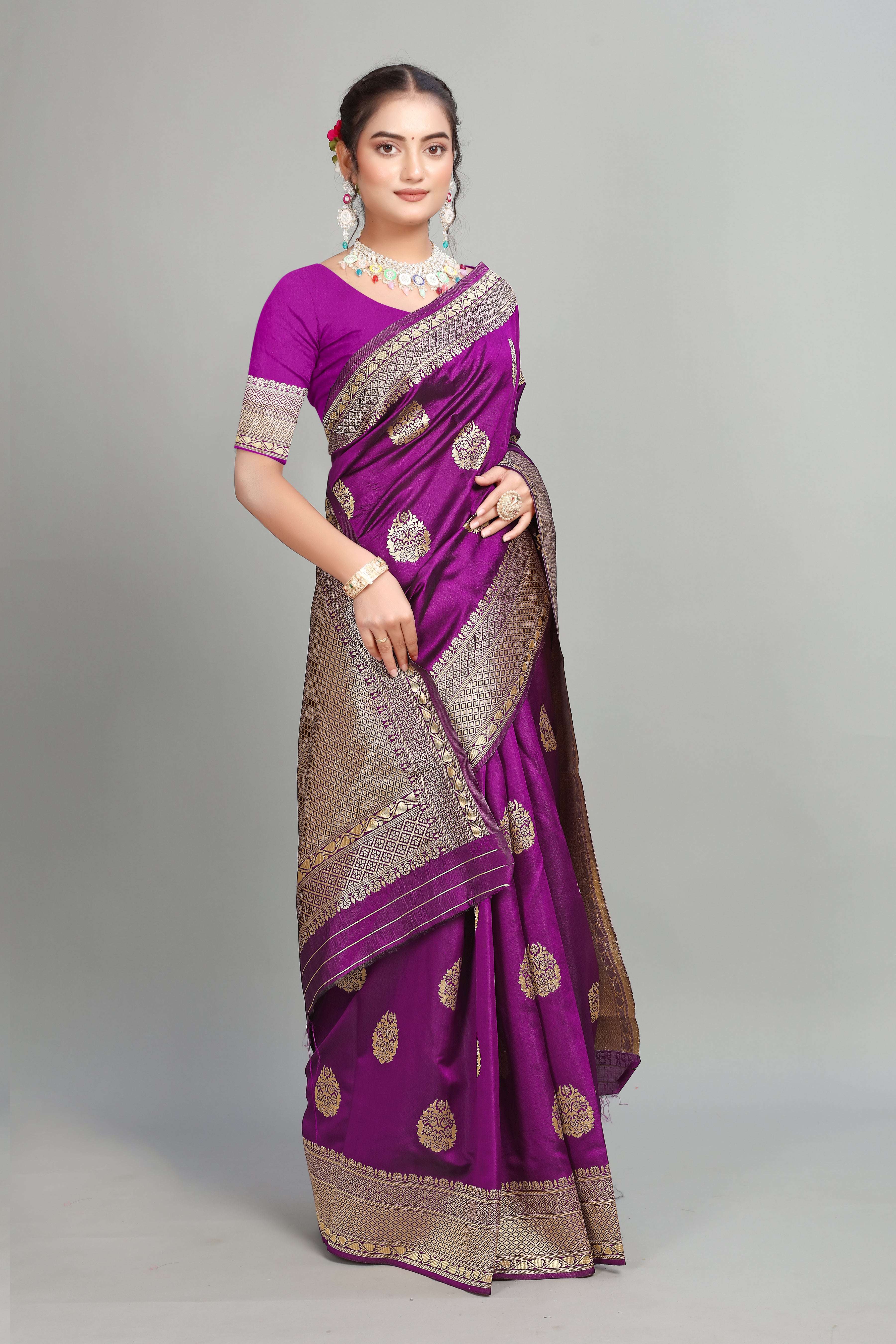 Purple Woven Banarasi Silk Saree