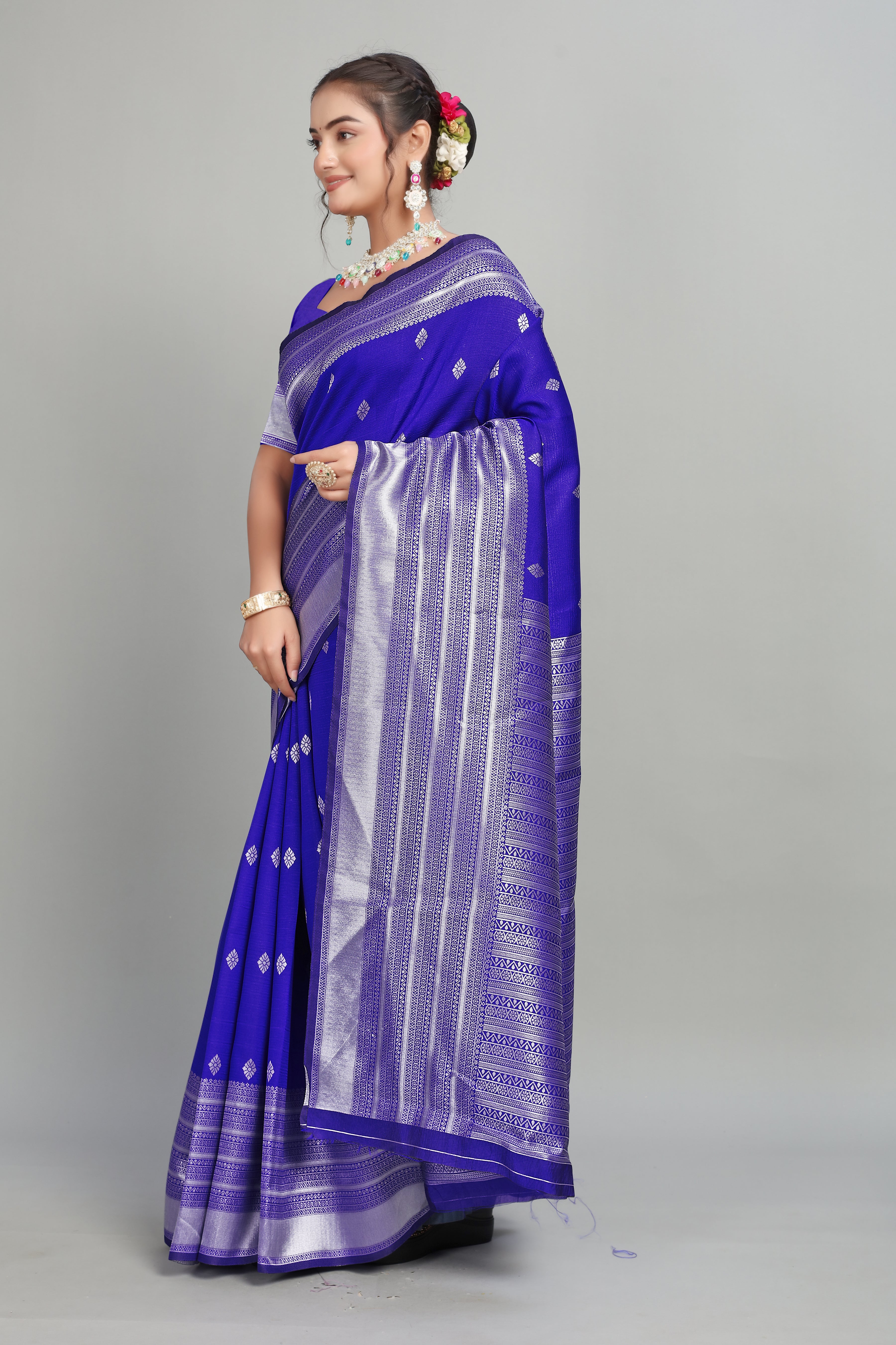Royal Blue Woven Silk Saree