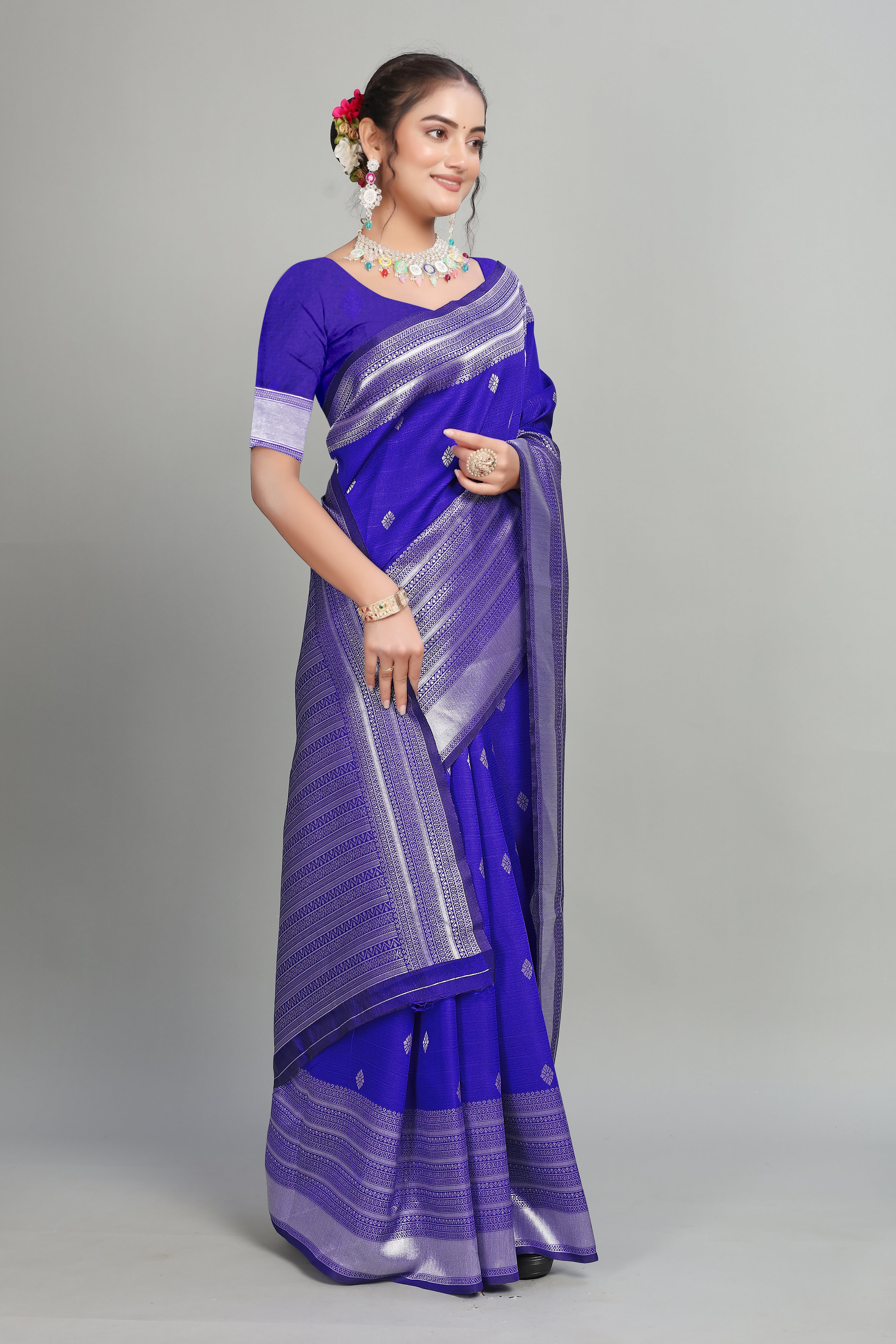Royal Blue Woven Silk Saree