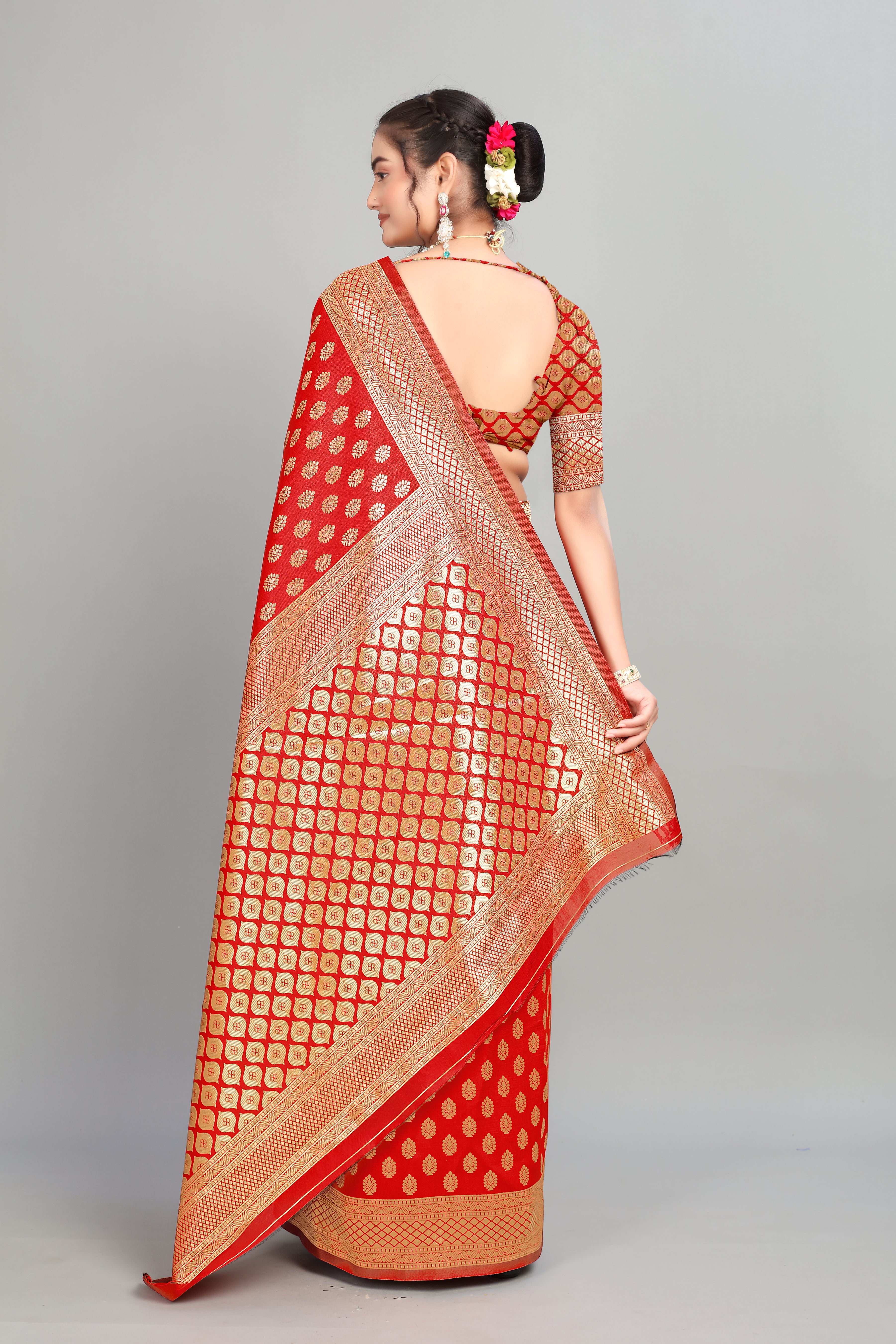 Red Woven Banarasi Silk Saree