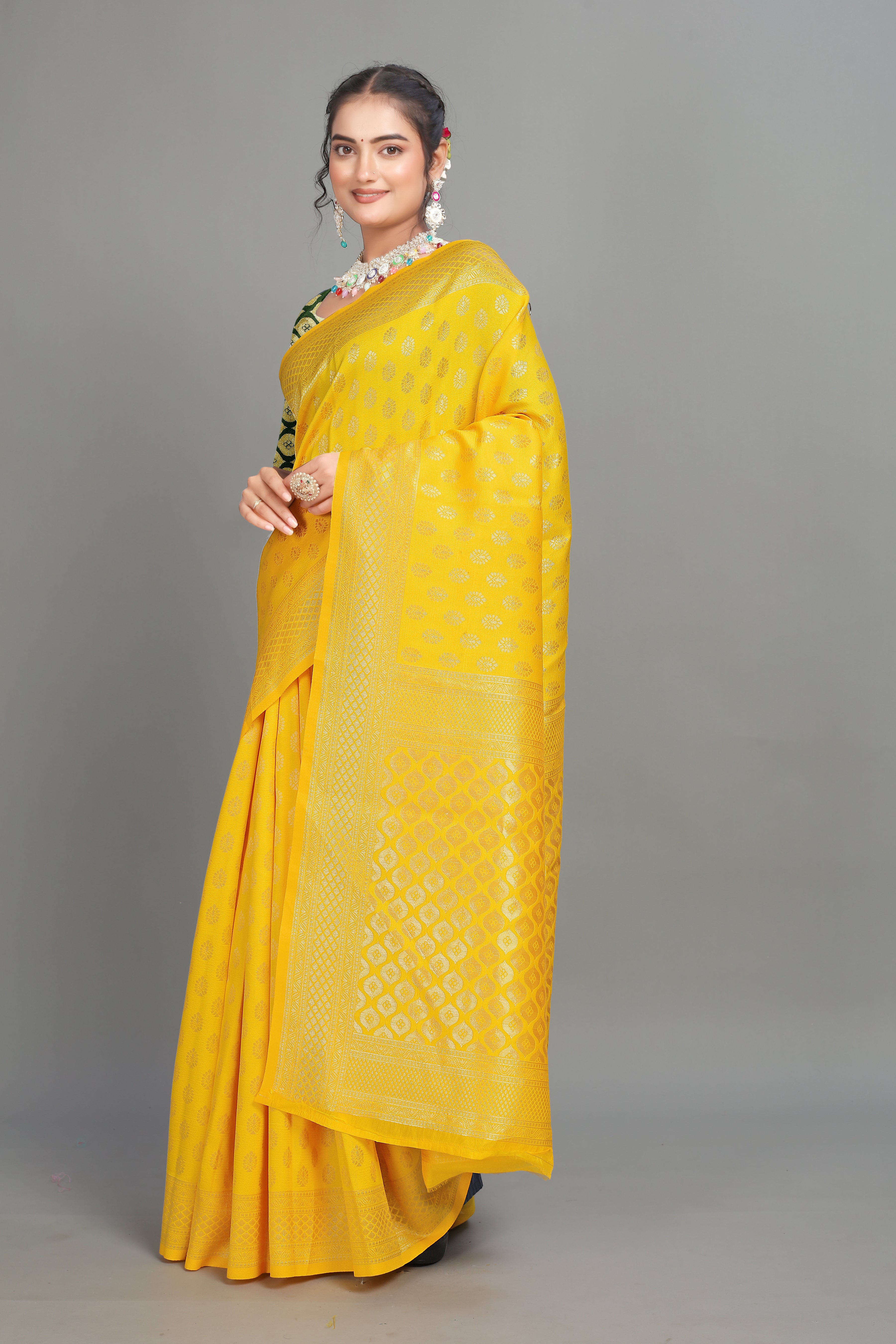 Yellow Woven Banarasi Silk Saree