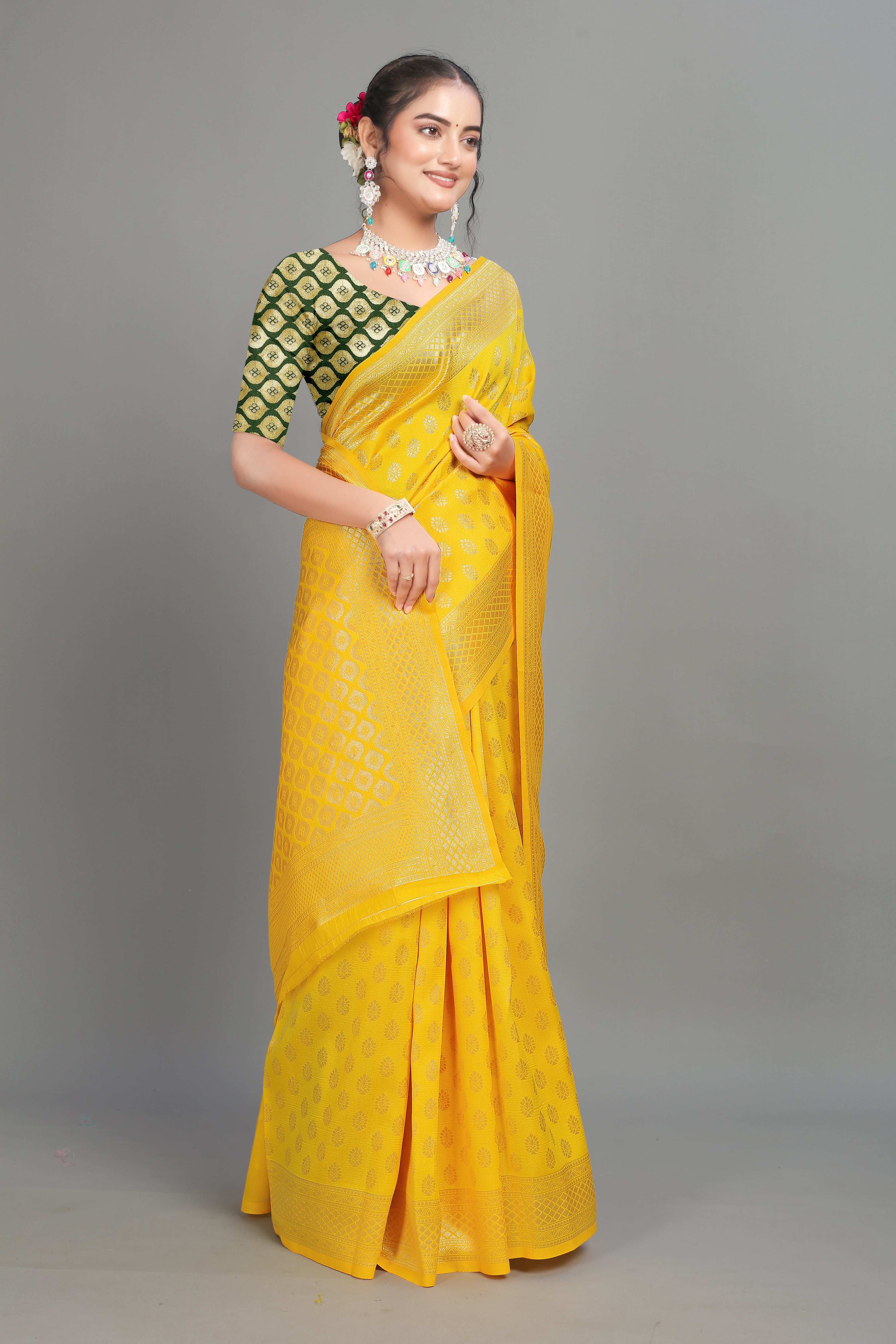 Yellow Woven Banarasi Silk Saree