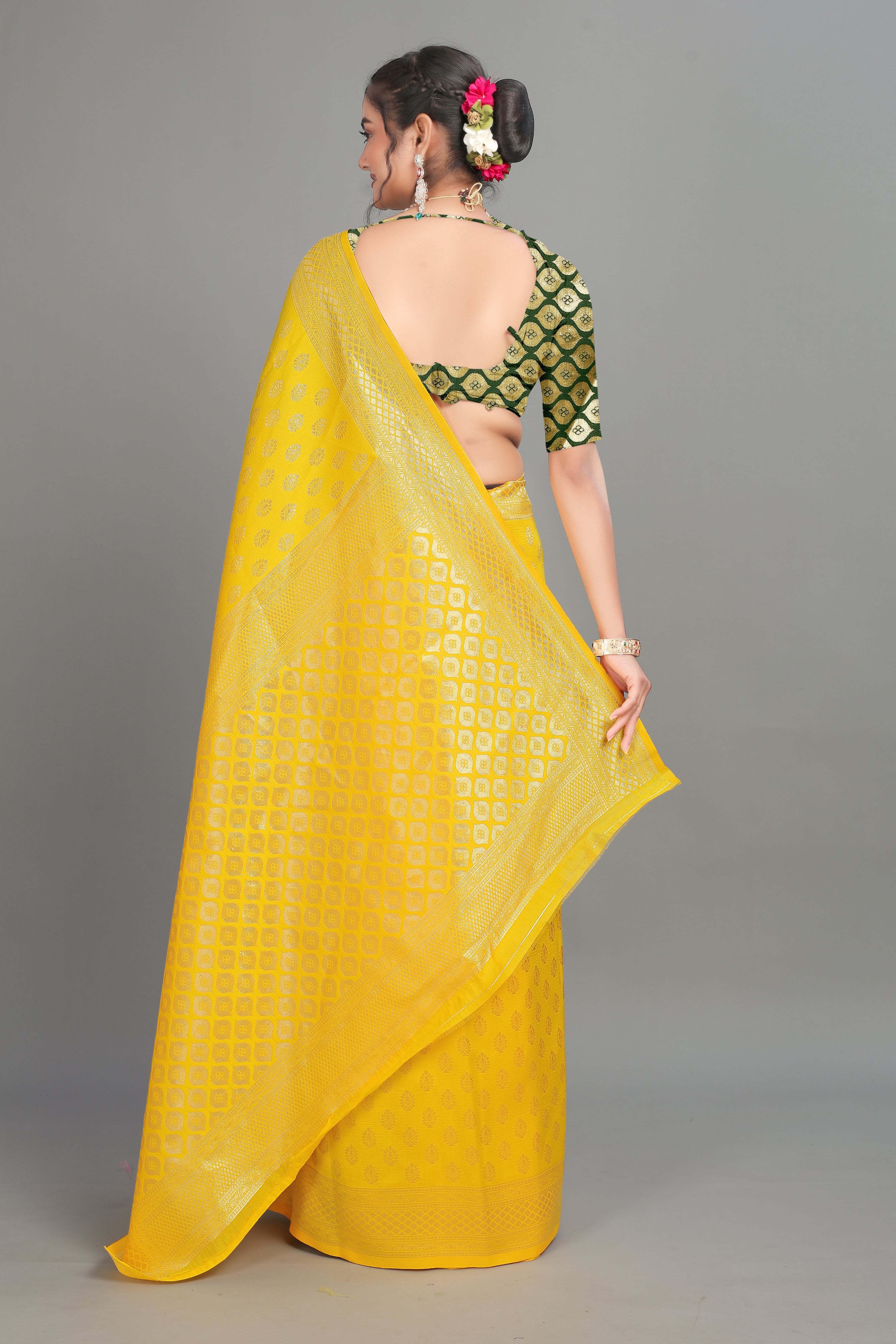 Yellow Woven Banarasi Silk Saree