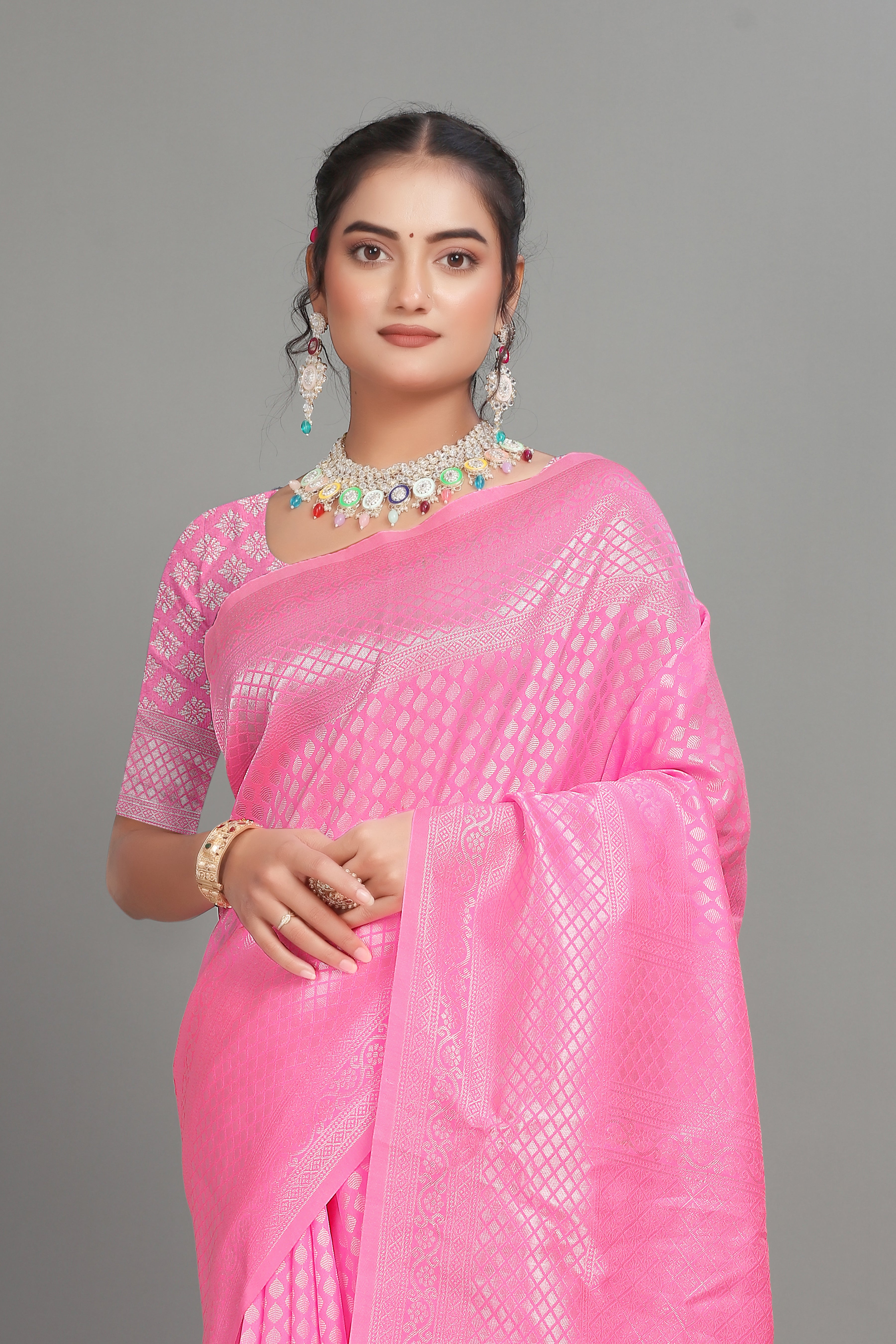 Pink Woven Banarasi Silk Saree