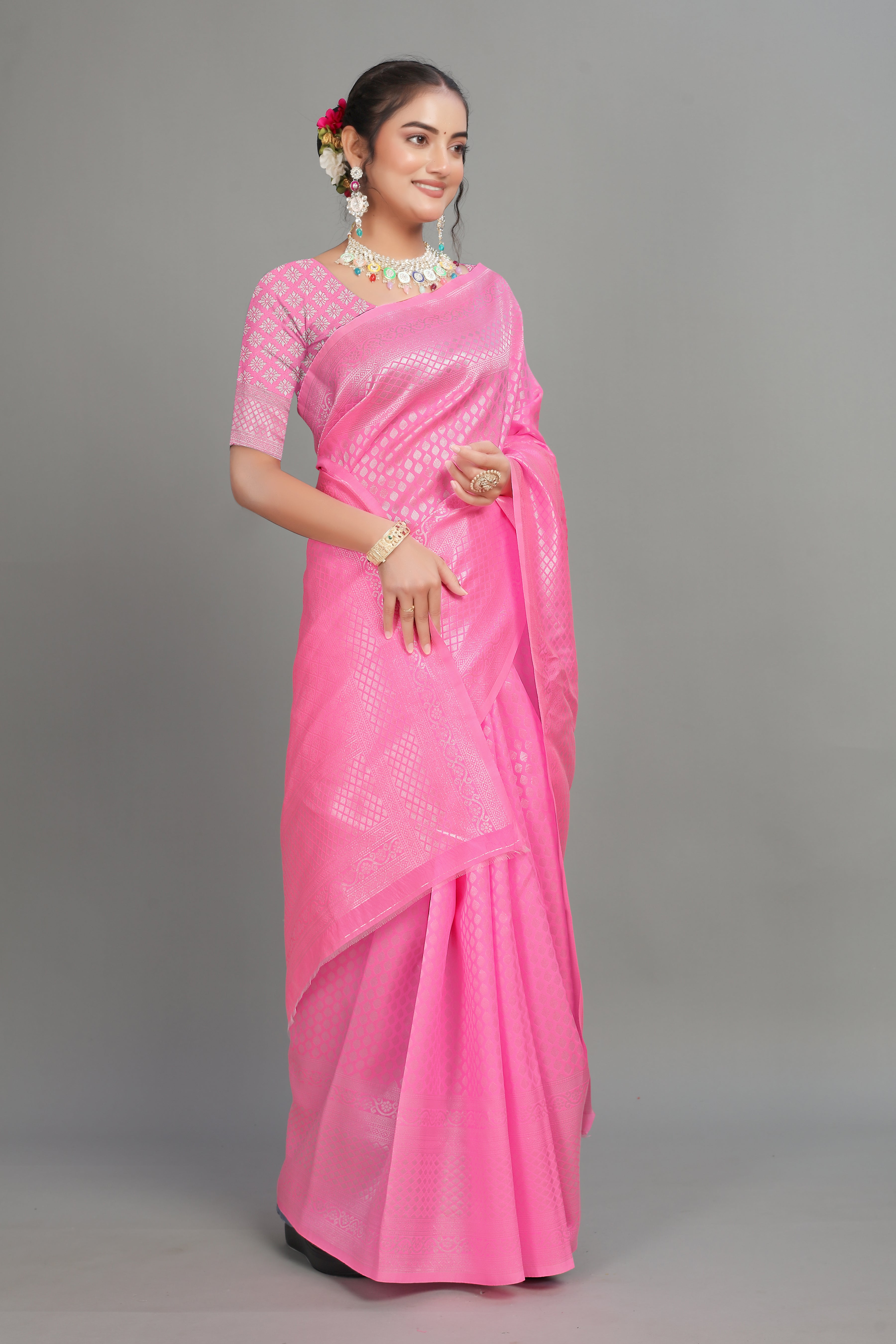 Pink Woven Banarasi Silk Saree