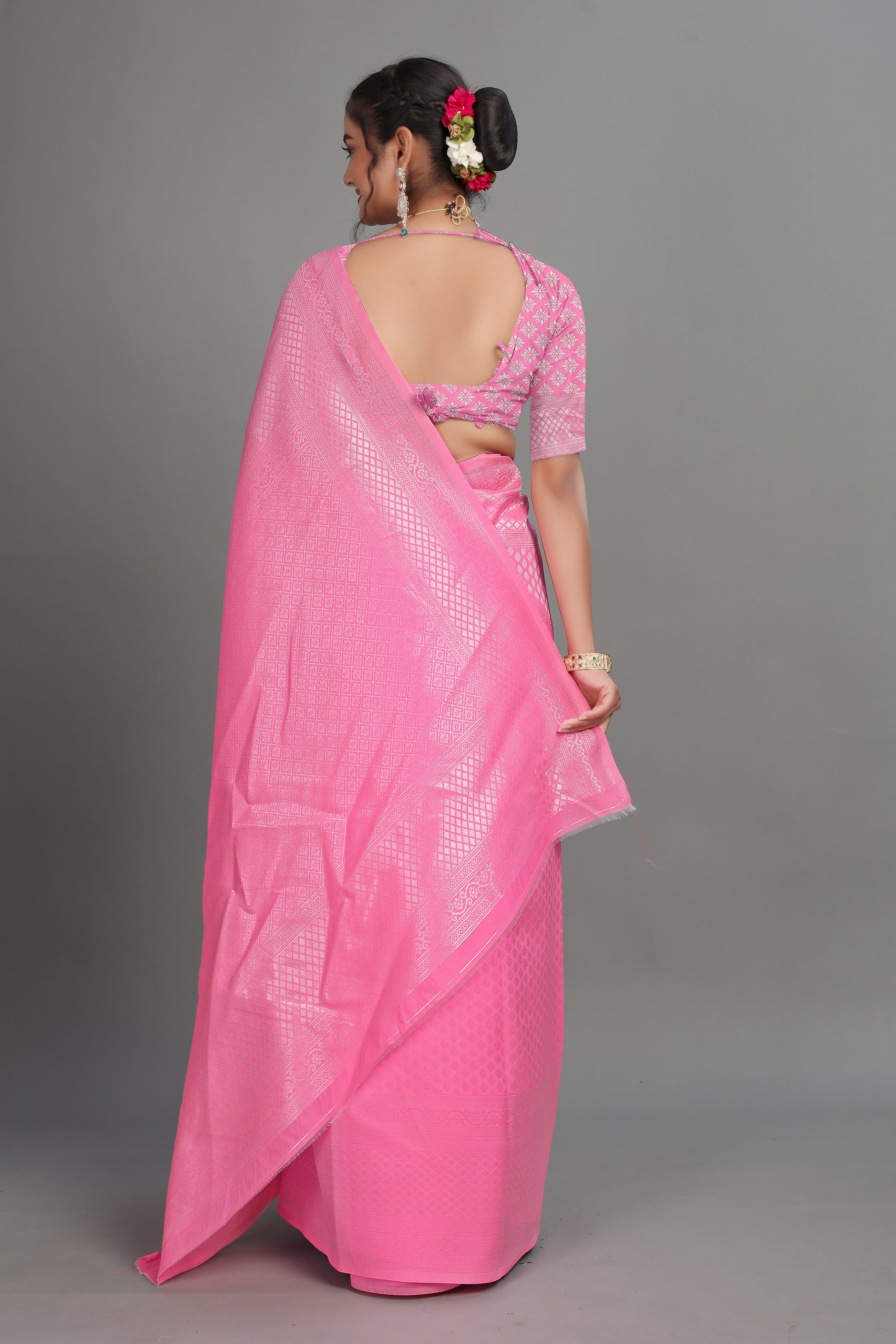 Pink Woven Banarasi Silk Saree