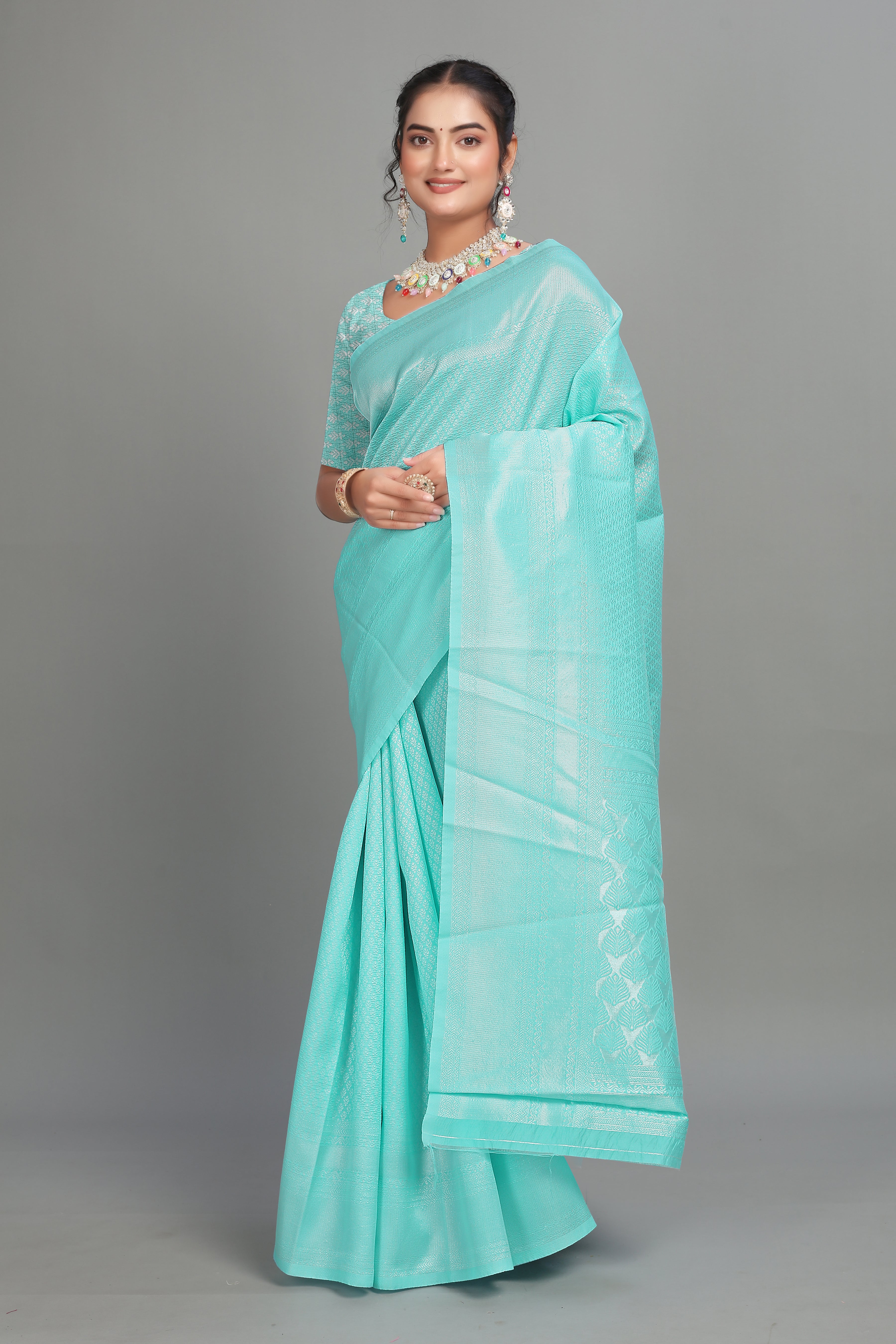 Sky Blue Woven Banarasi Silk Saree